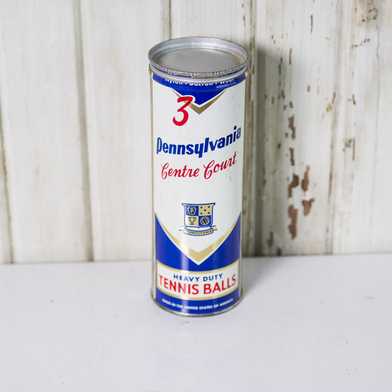 Vintage Davis "Silver Streak" Racquet and Pennsylvania Centre Court Tennis Ball Can