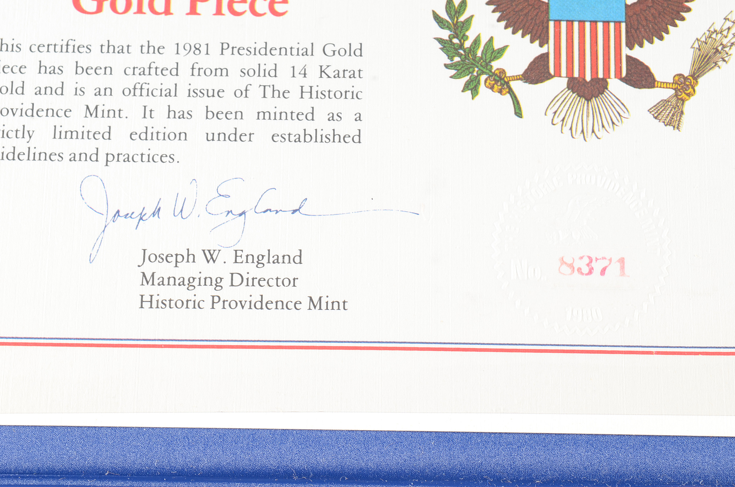 1981 Presidential Gold Piece commemorating Ronald Reagan's Inauguration day