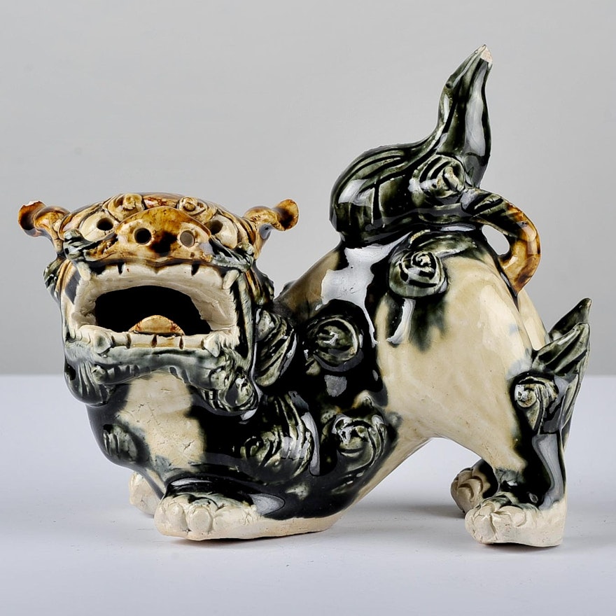 Painted Ceramic Guardian Lion Figurine