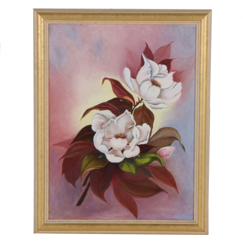 Signed Original Oil on Canvas of Magnolia Flowers