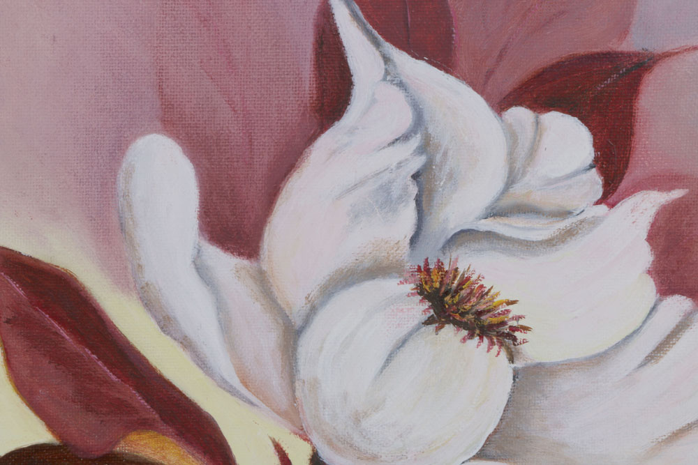 Signed Original Oil on Canvas of Magnolia Flowers