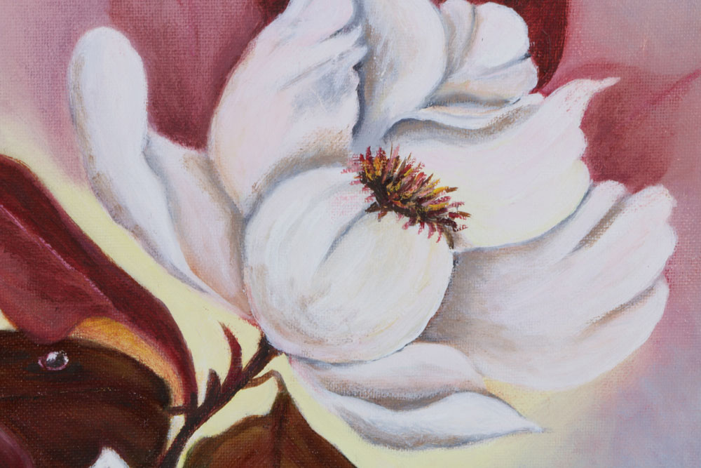 Signed Original Oil on Canvas of Magnolia Flowers