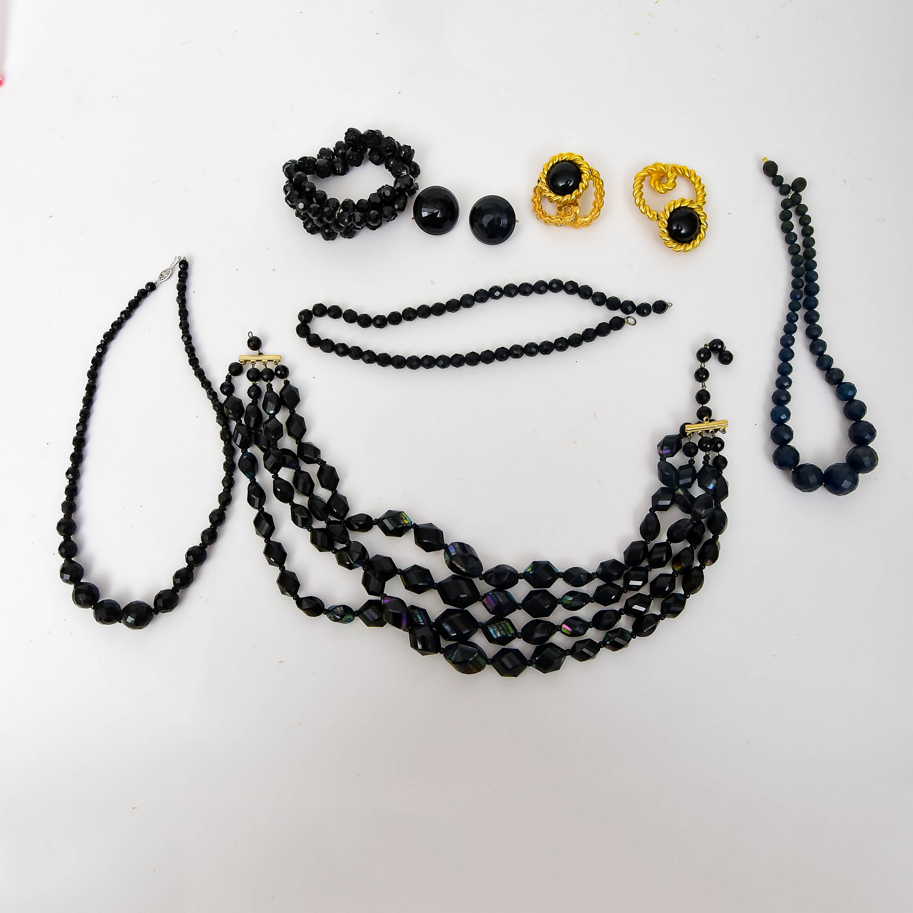 Jet and Black-Beaded Costume Jewelry Collection