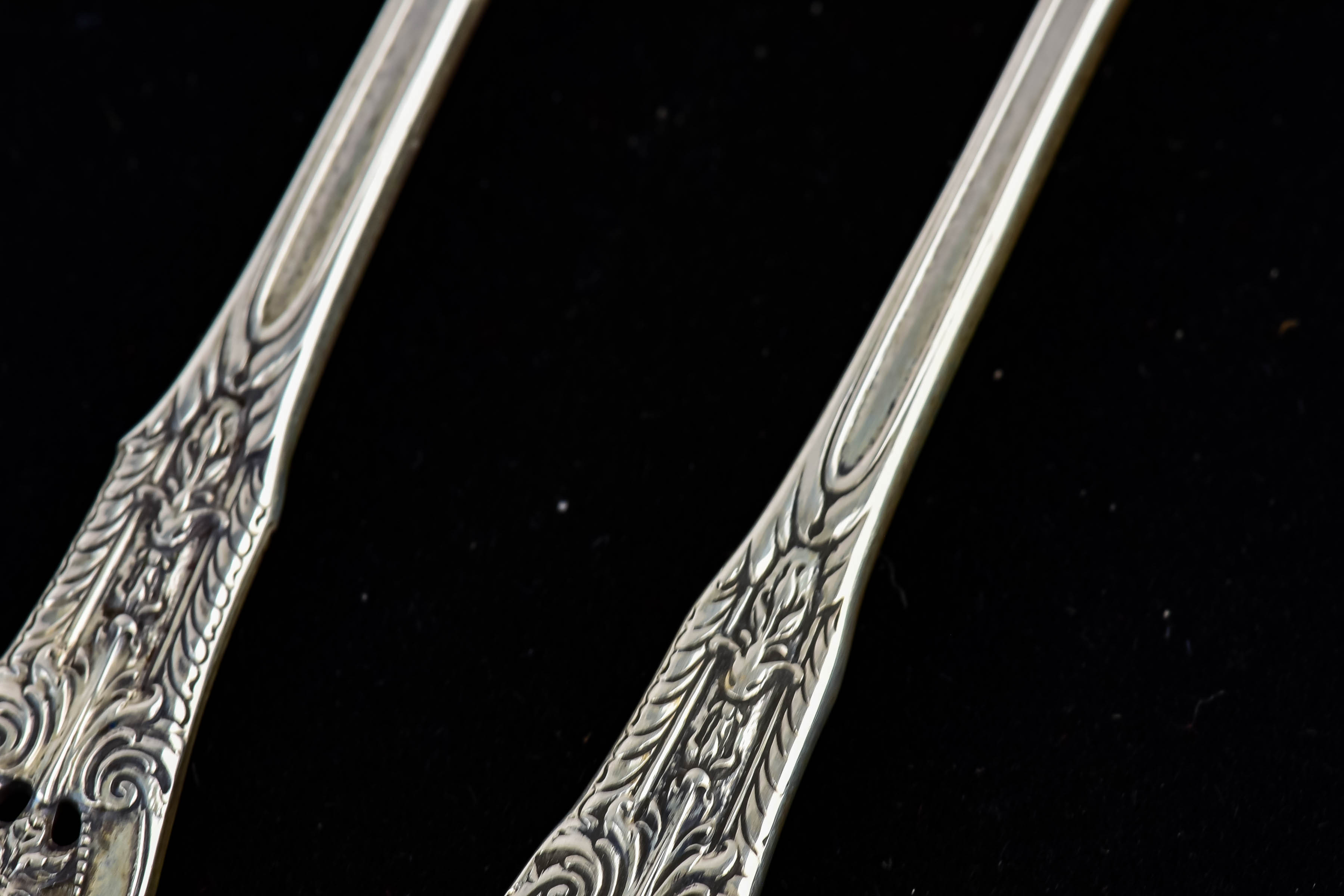 Pair of Wallace Sterling Silver "Rose Point" Strawberry Forks