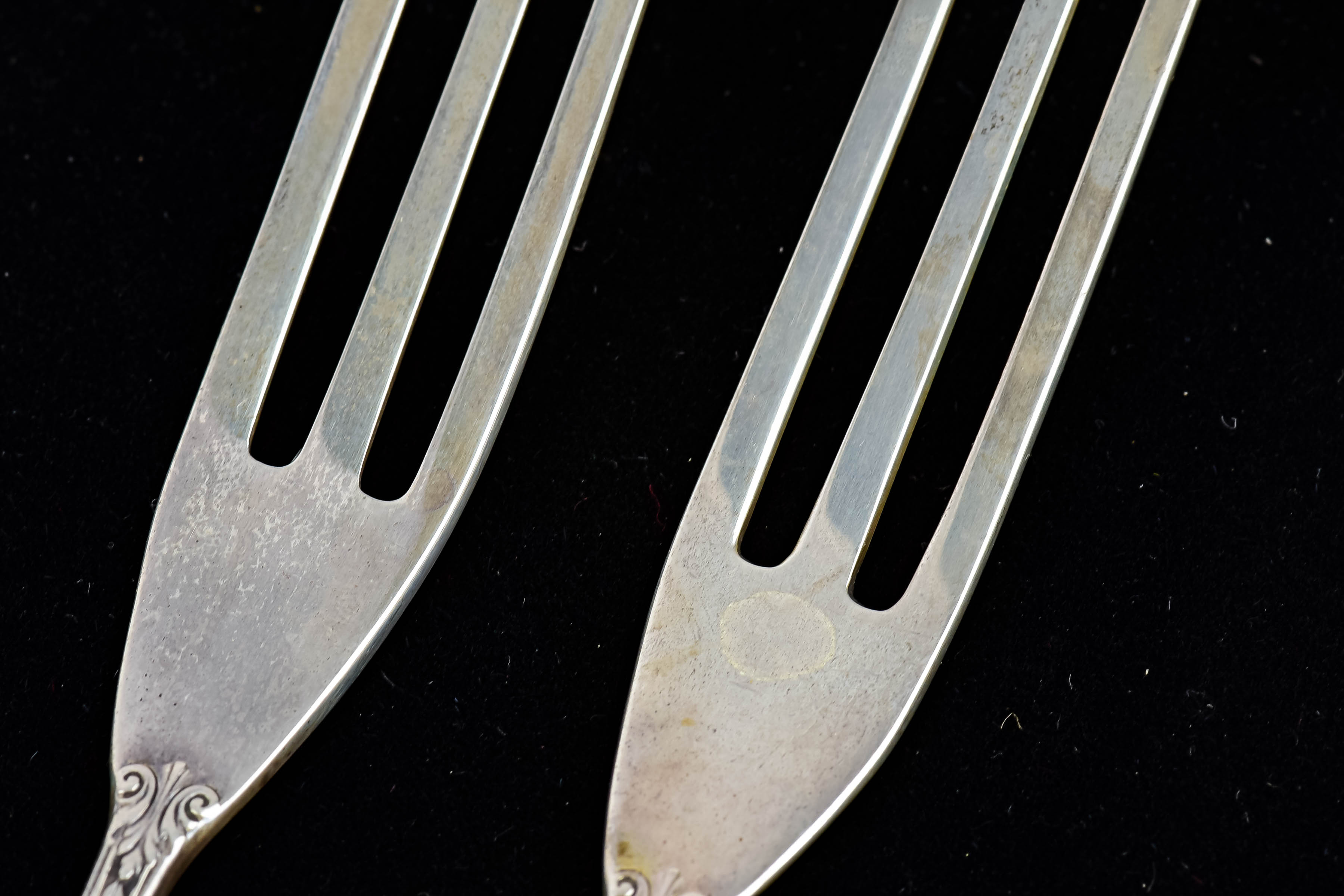 Pair of Wallace Sterling Silver "Rose Point" Strawberry Forks