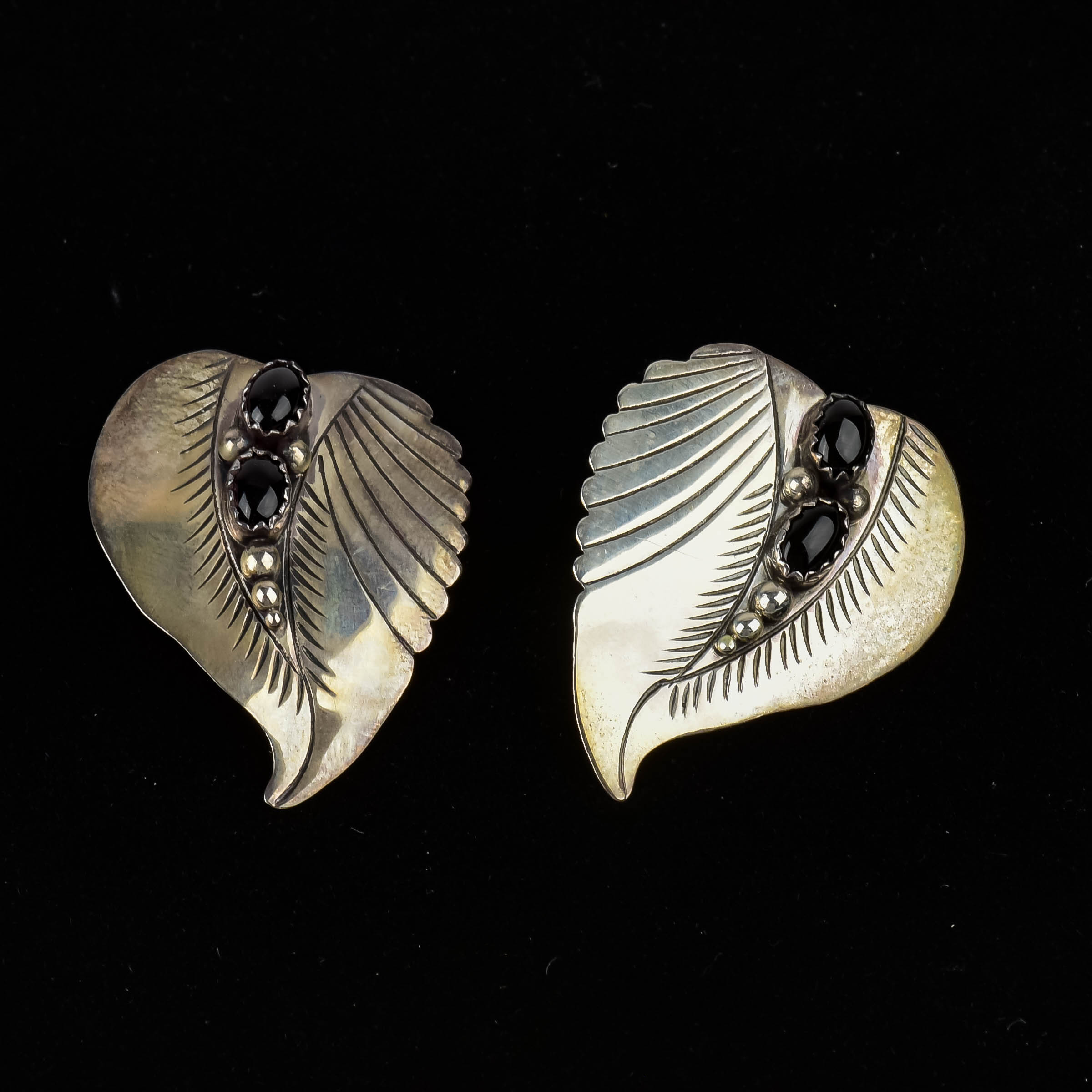 Pair of Sterling Silver and Onyx Earrings