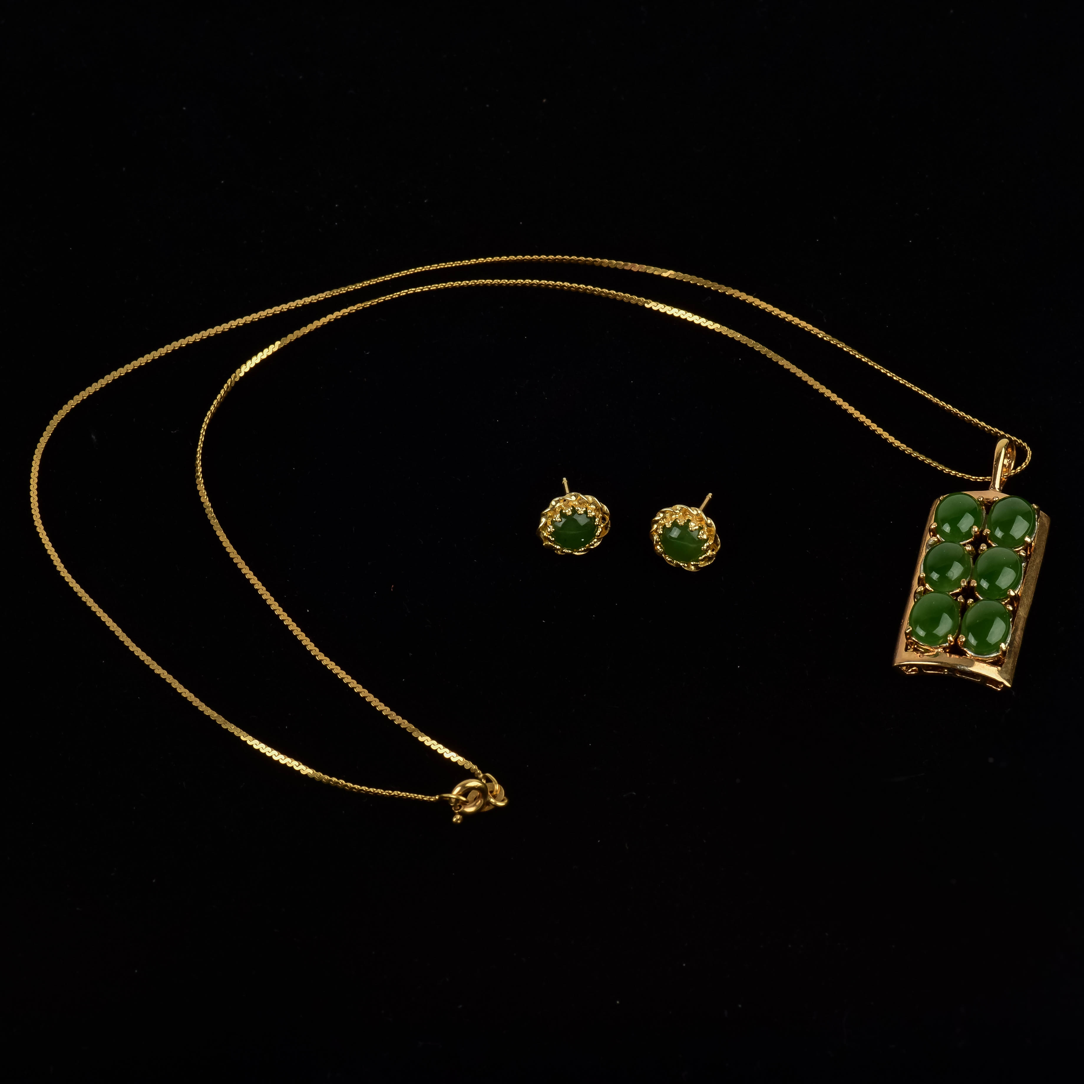 Gold and Jade Pendant and Earring Set