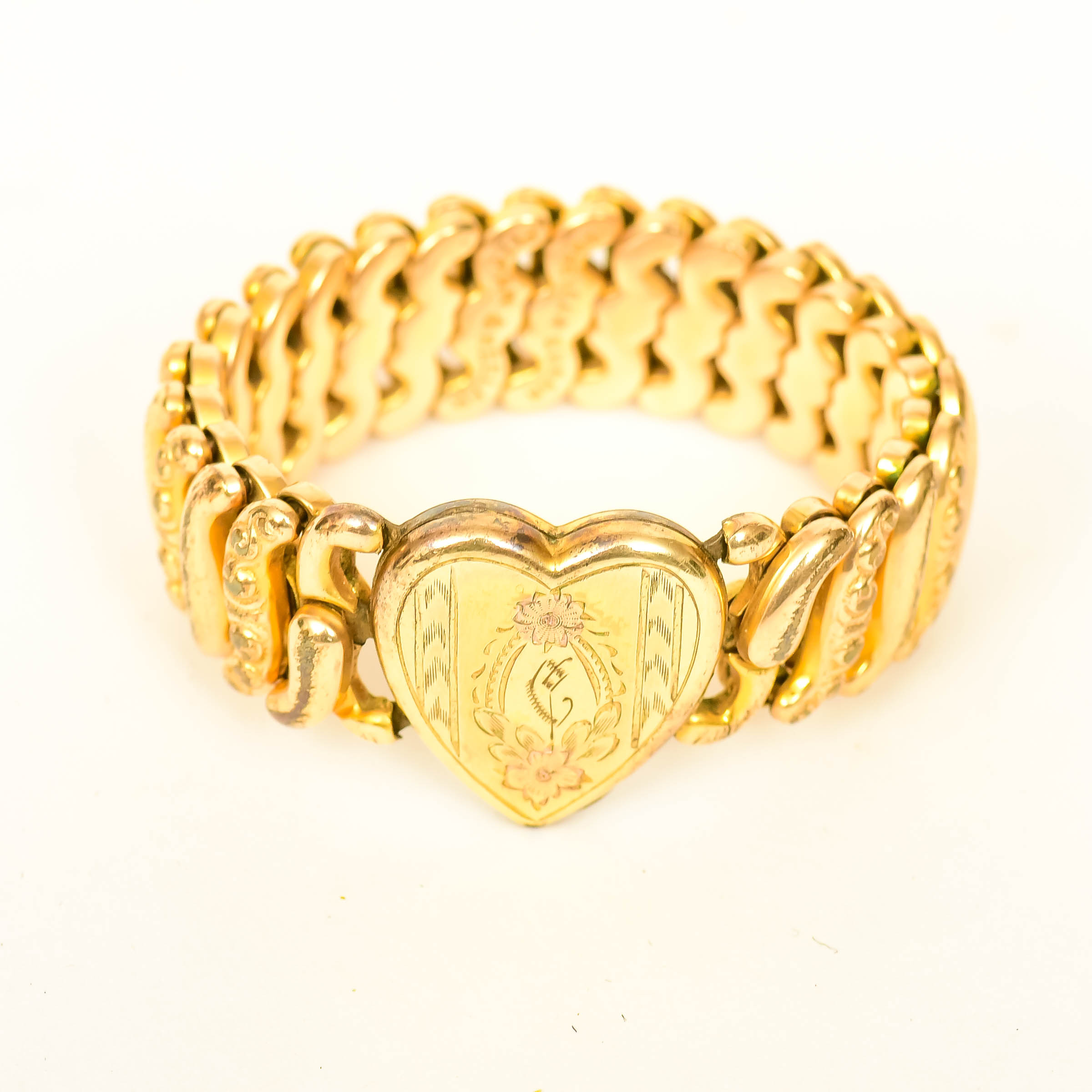 Vintage 1940s Gold Plated Etched Locket Bracelet