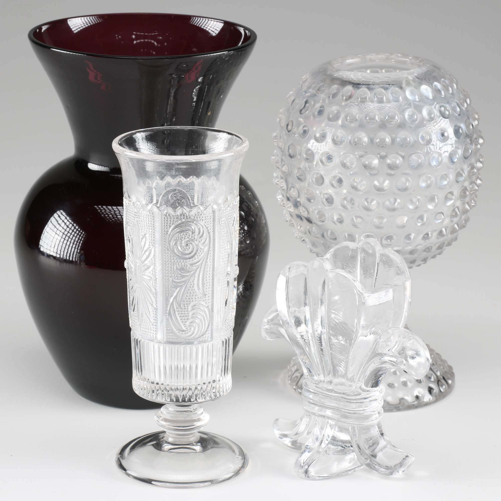 Assortment of Vintage Glass Vases and a Candleholder