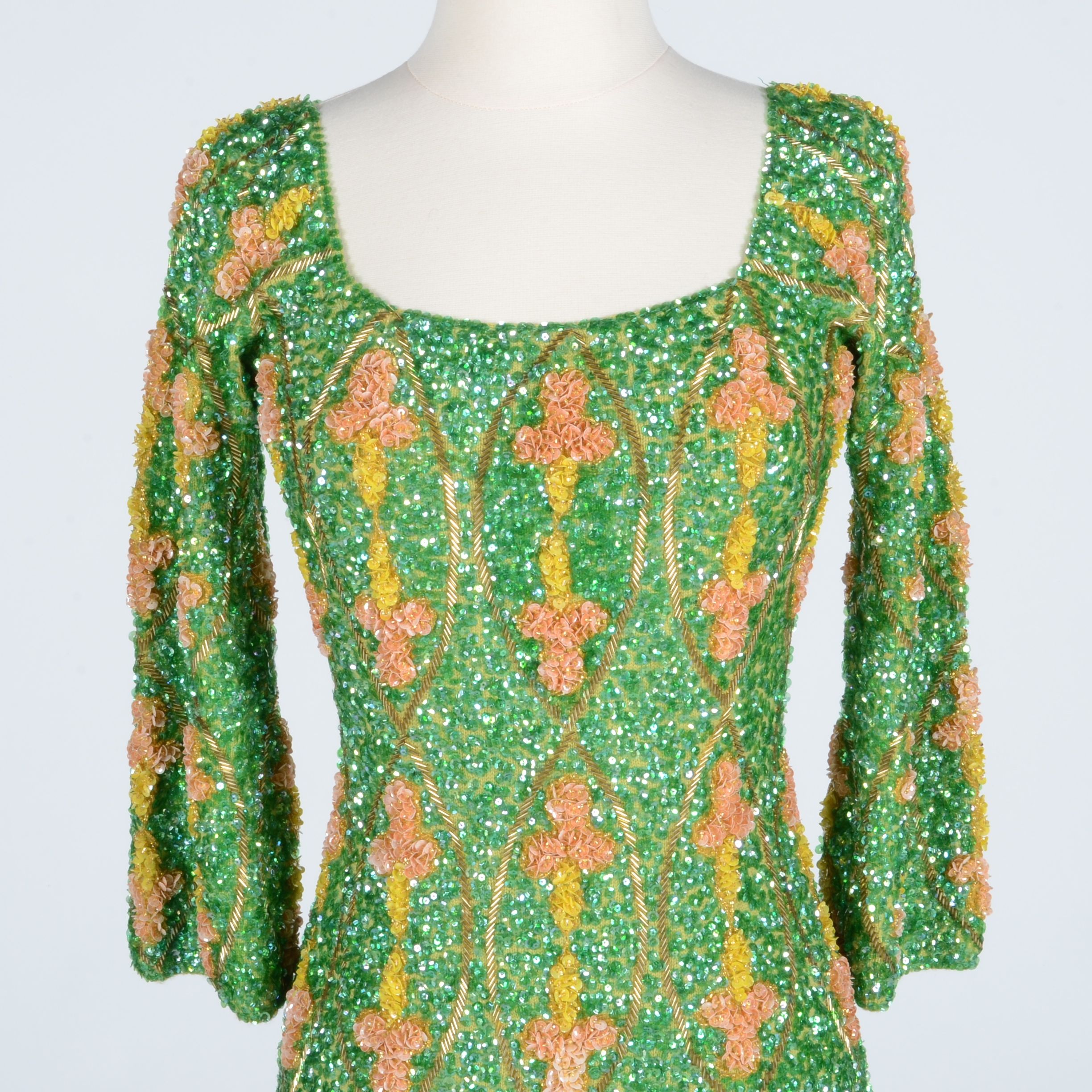 Circa 1960s Sequined and Beaded Evening Gown