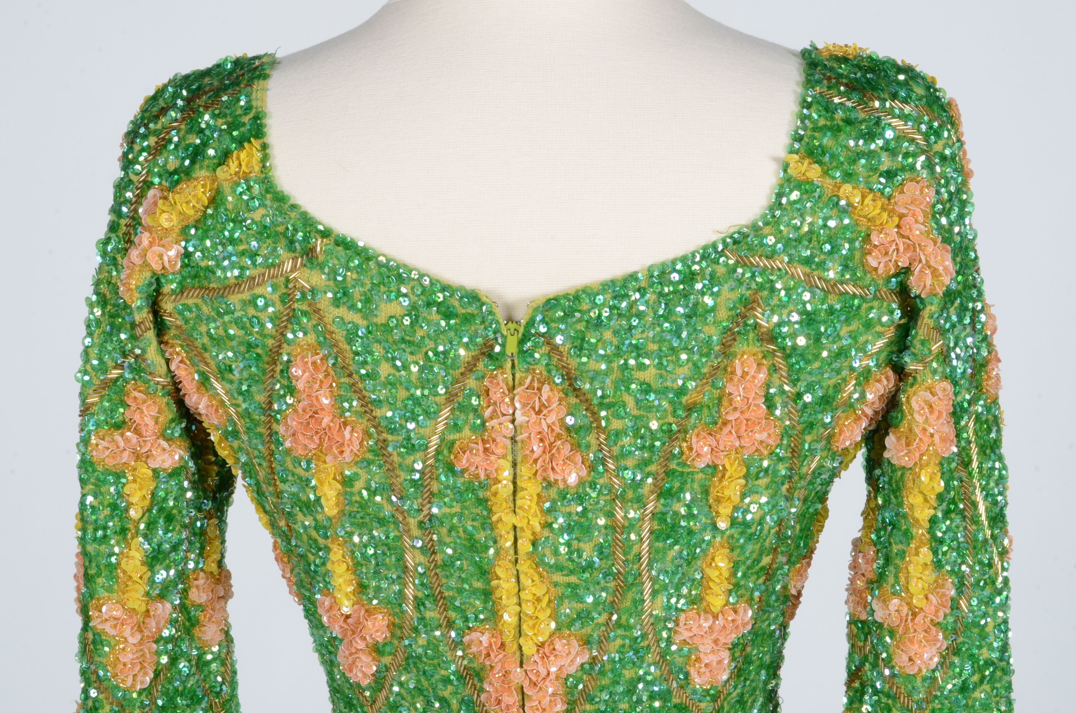 Circa 1960s Sequined and Beaded Evening Gown