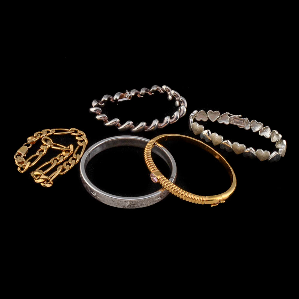 Group of Five Silver Bracelets