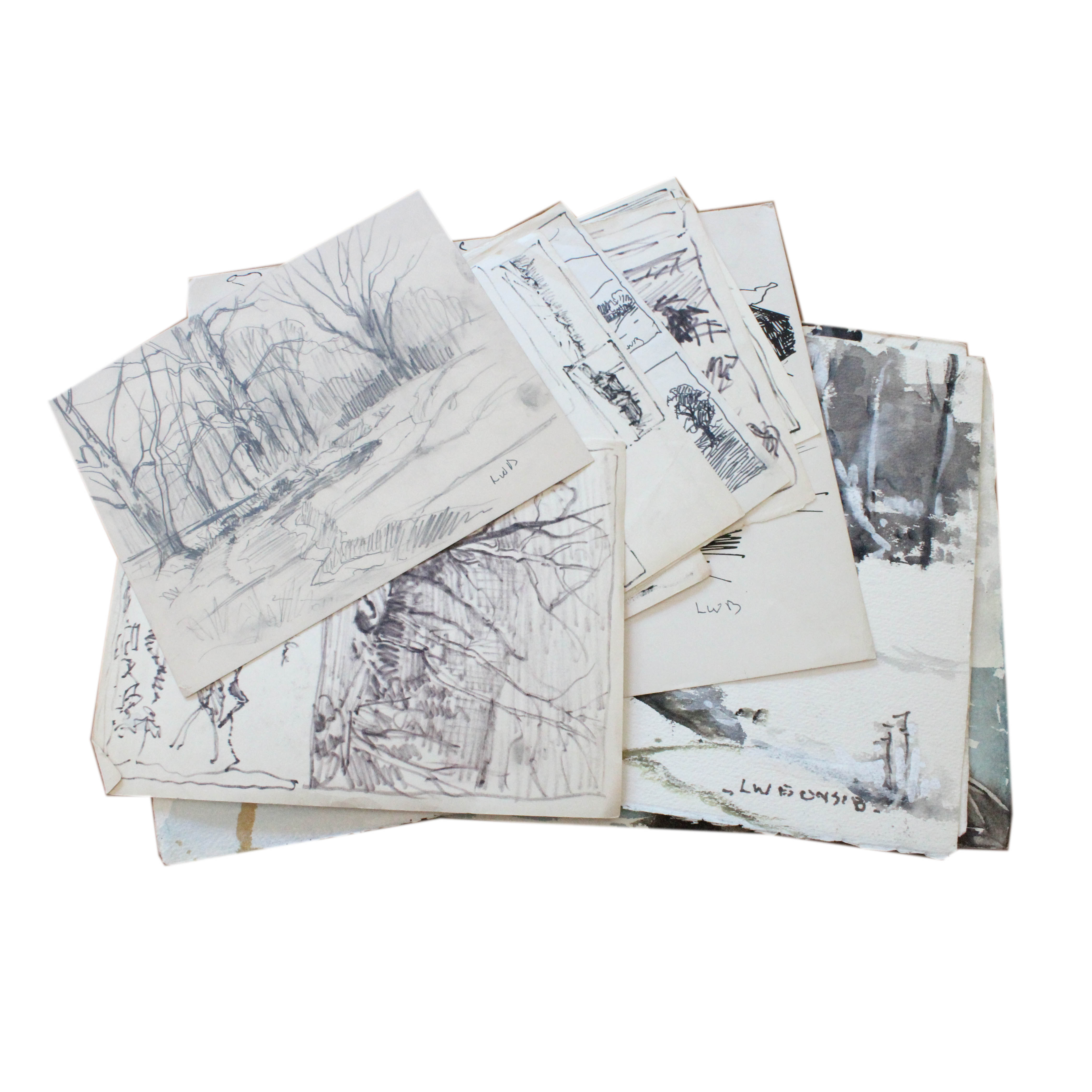 Collection of Sketches and Watercolors by Listed Indiana Artist L.W. Bonsib