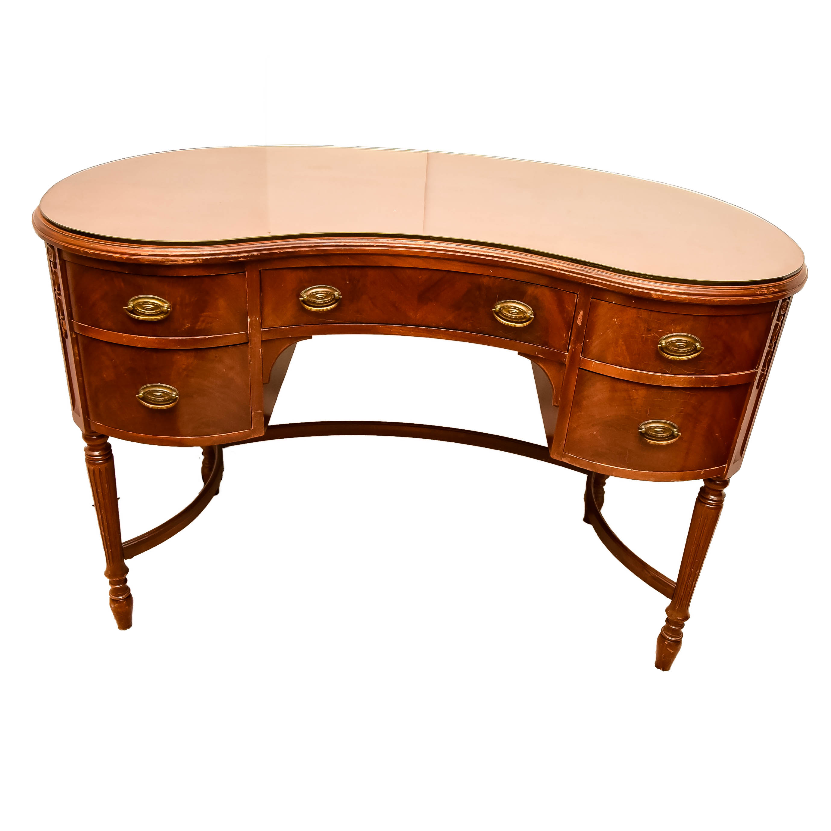 Vintage Federal Style Mahogany Kidney Shaped Desk