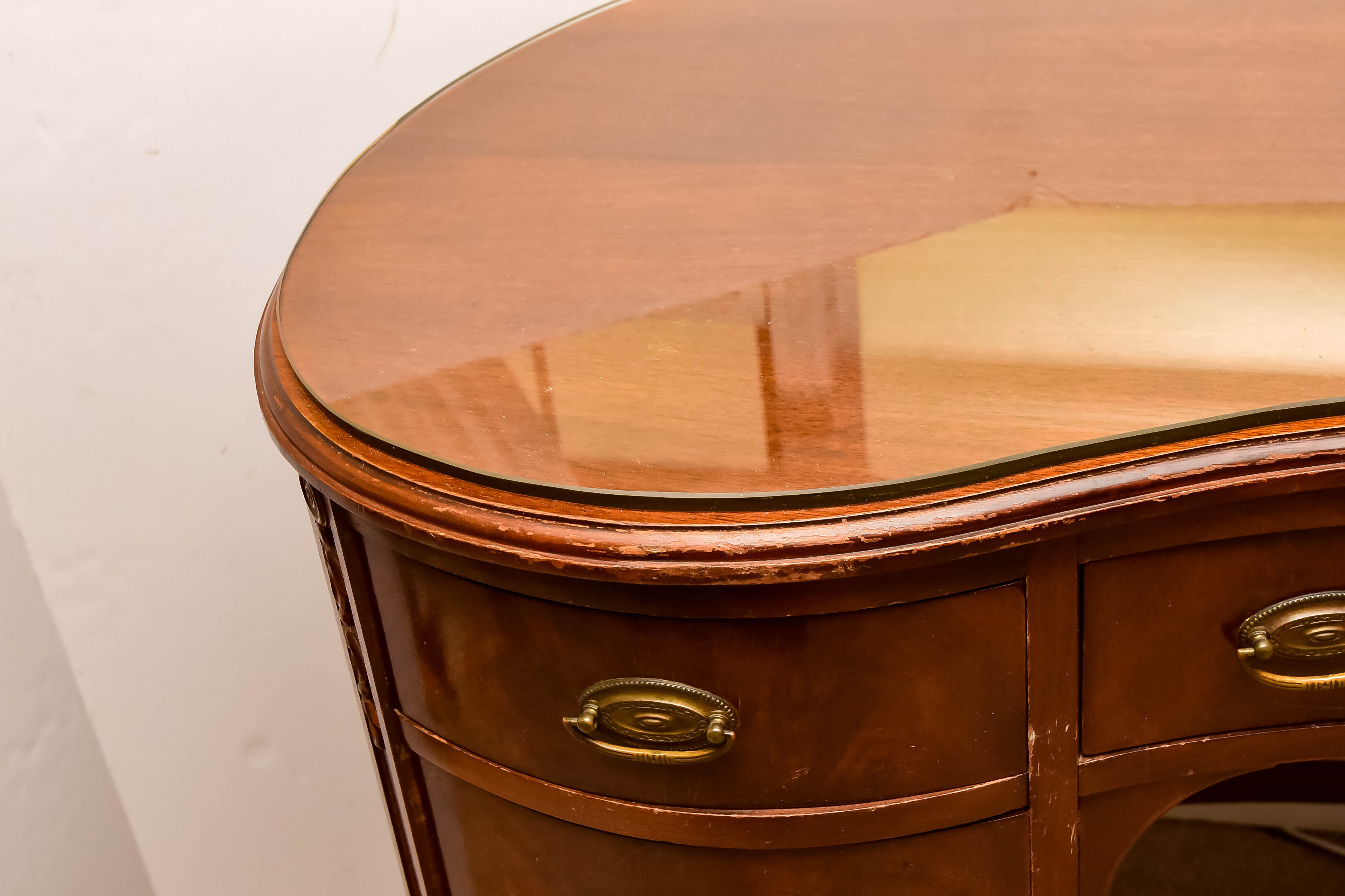 Vintage Federal Style Mahogany Kidney Shaped Desk