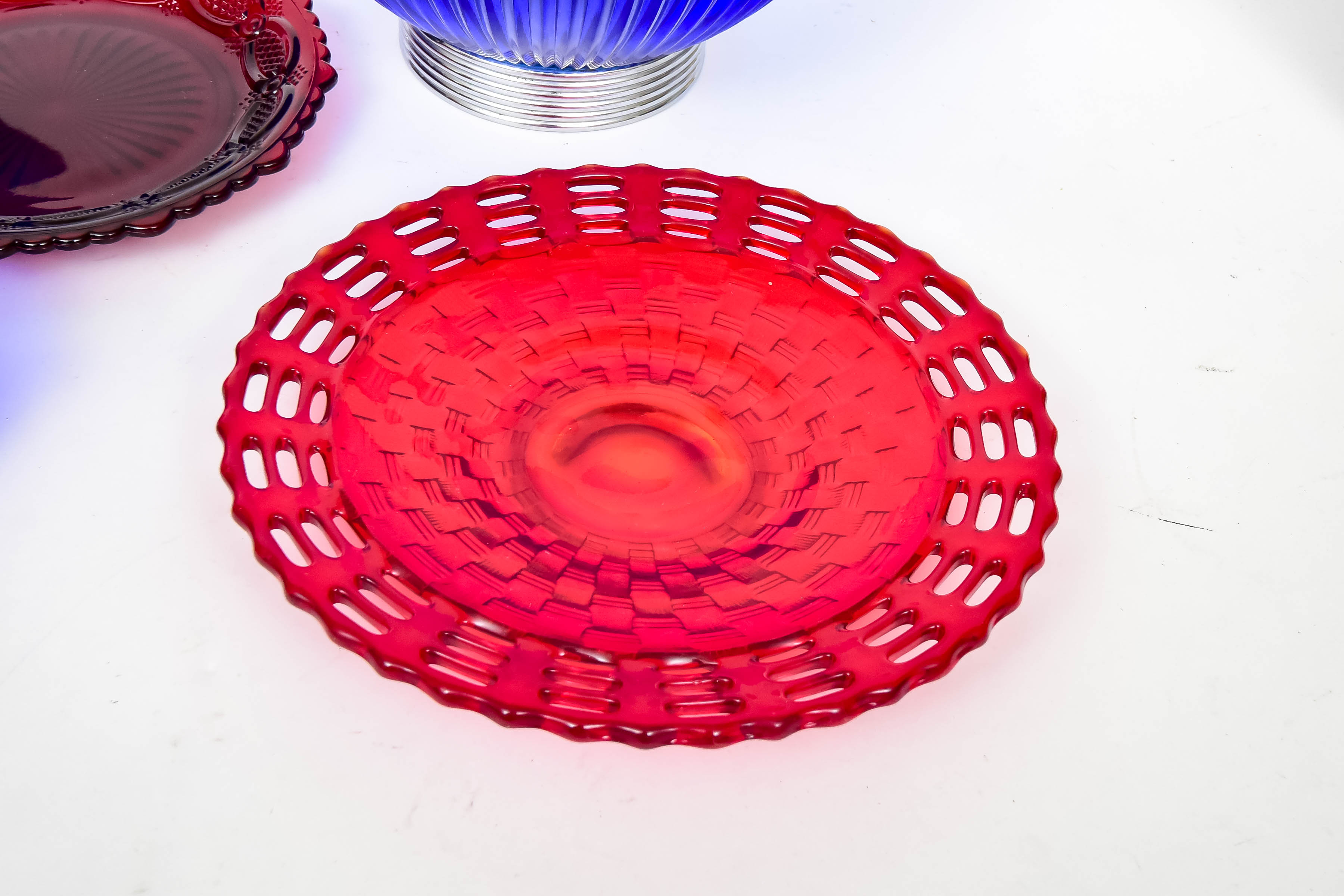 Cobalt Blue and Red Pressed Glass Collection