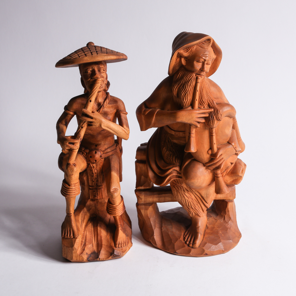 Carved Wood Musician Figurines