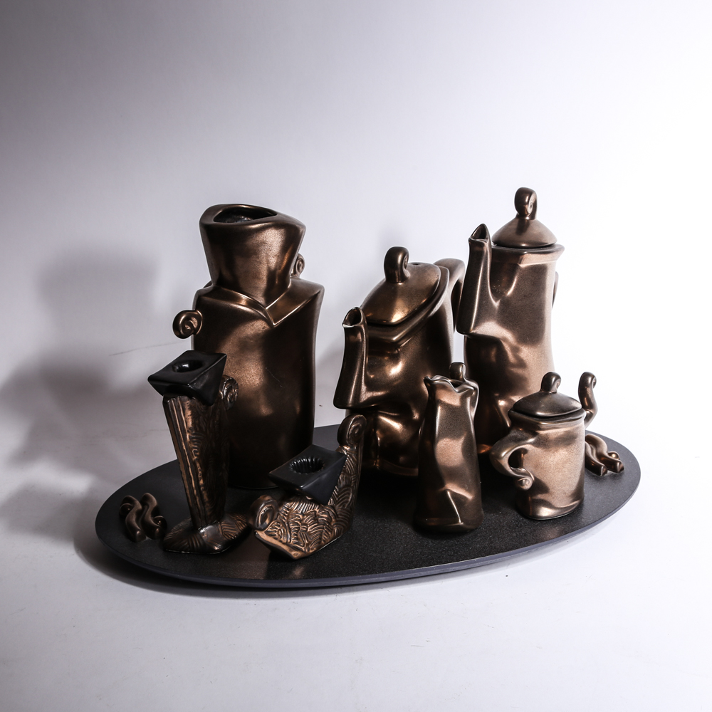 Michael Lambert Dancing Teapot Set with Bronze Glaze