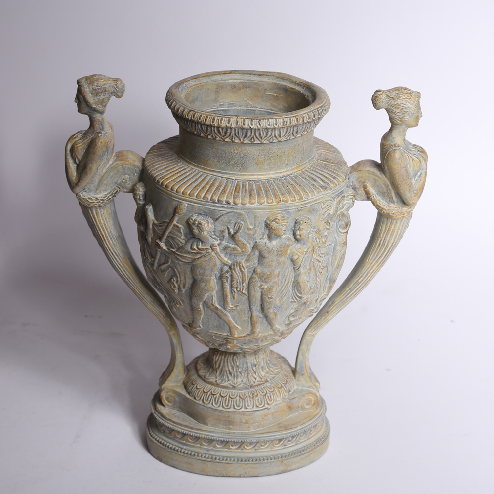 Roman Themed Vase With Figural Handles