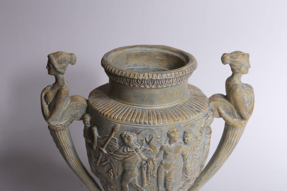 Roman Themed Vase With Figural Handles