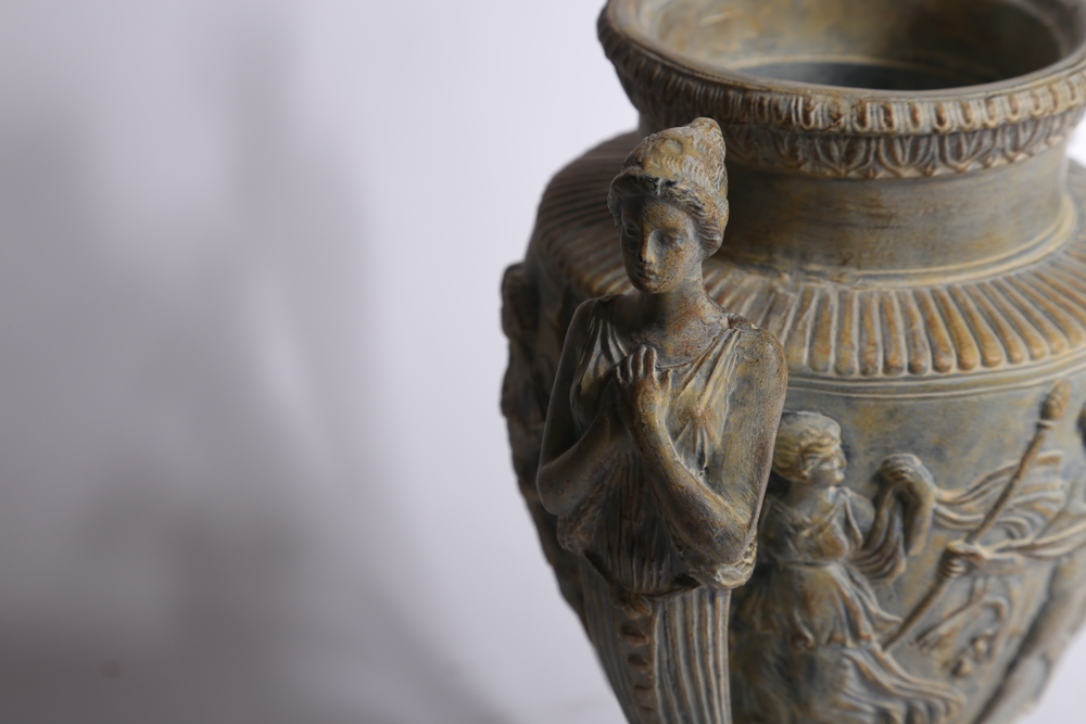 Roman Themed Vase With Figural Handles