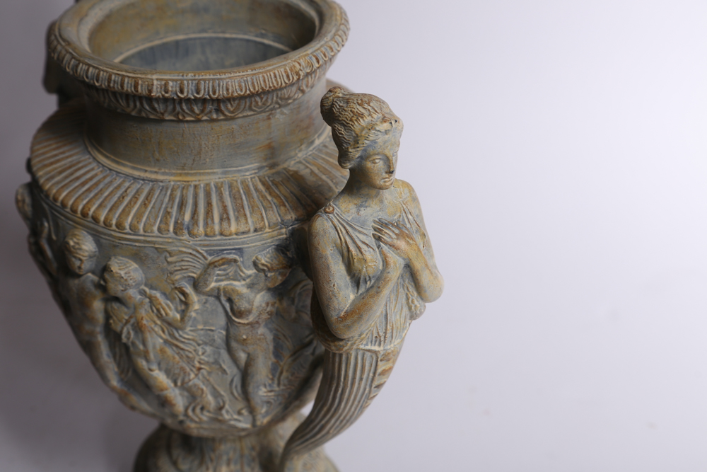 Roman Themed Vase With Figural Handles