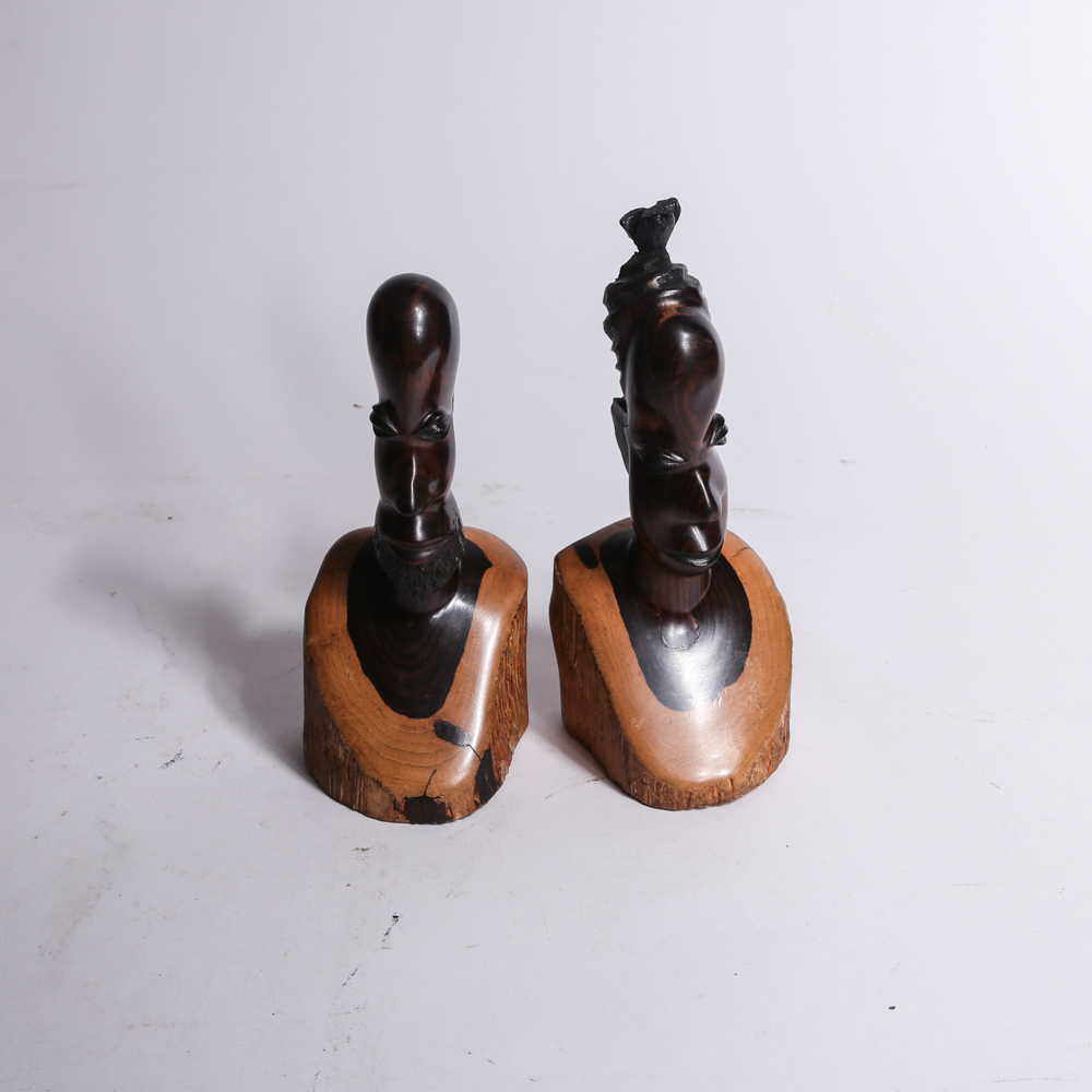 Pair of African Style Carved Wood Busts