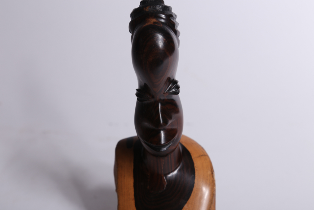 Pair of African Style Carved Wood Busts