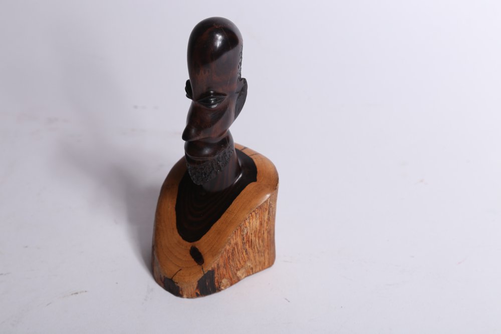 Pair of African Style Carved Wood Busts