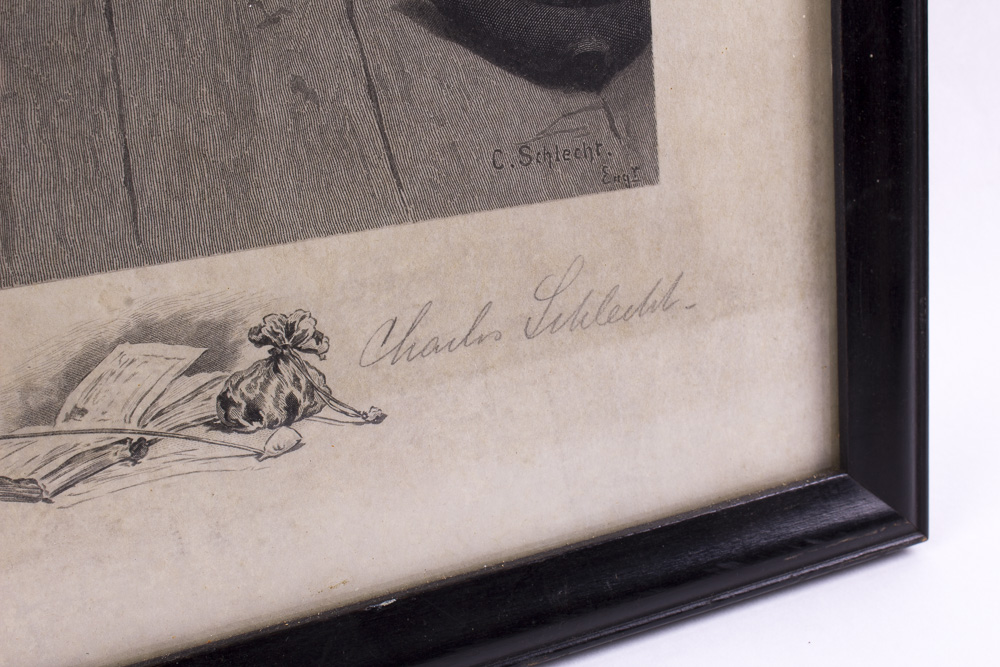 Loen Moran and Charles Schlecht Signed  Etching Portrait of Gentleman