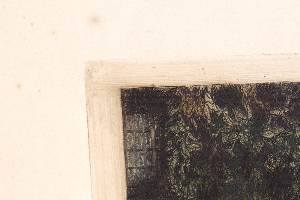 Colored Etching of Door With a Knight Statue