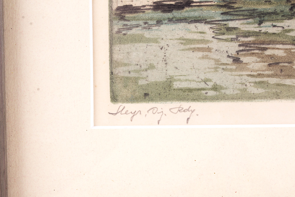 Signed Colored Etching of Buildings