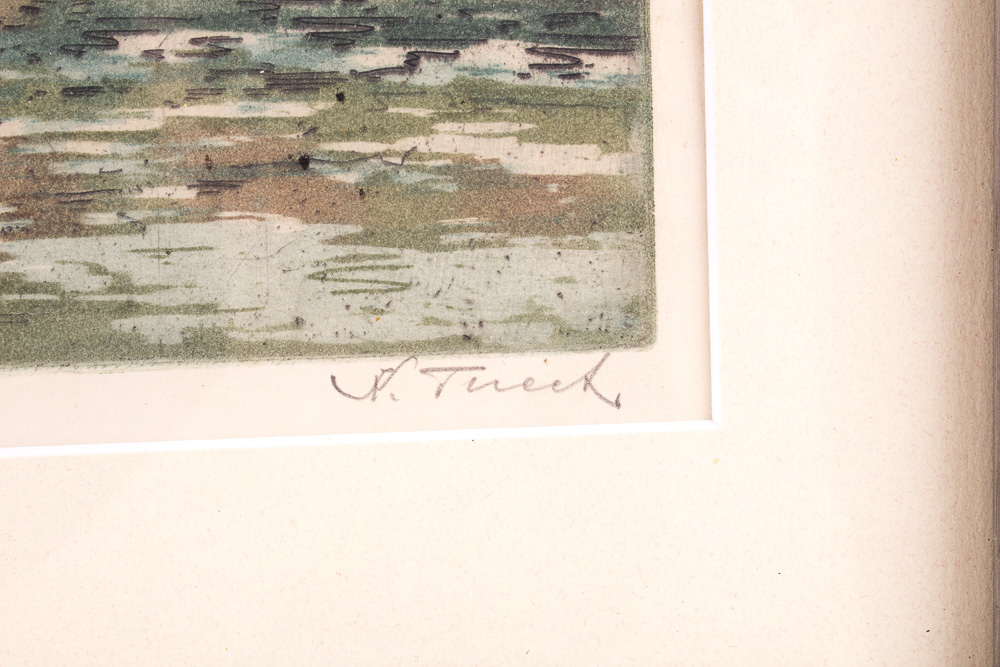 Signed Colored Etching of Buildings