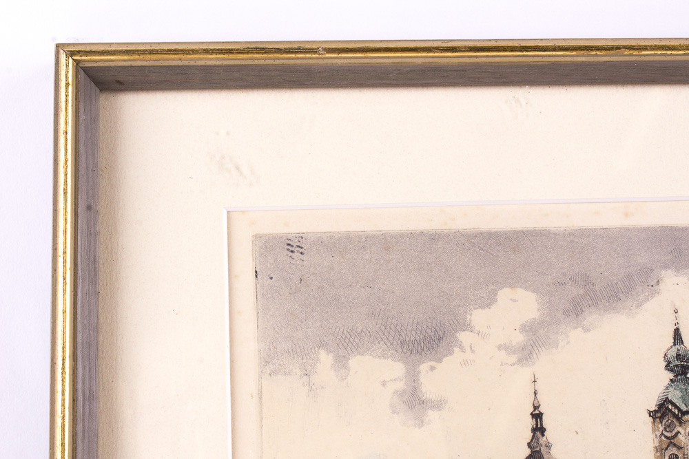 Signed Colored Etching of Buildings