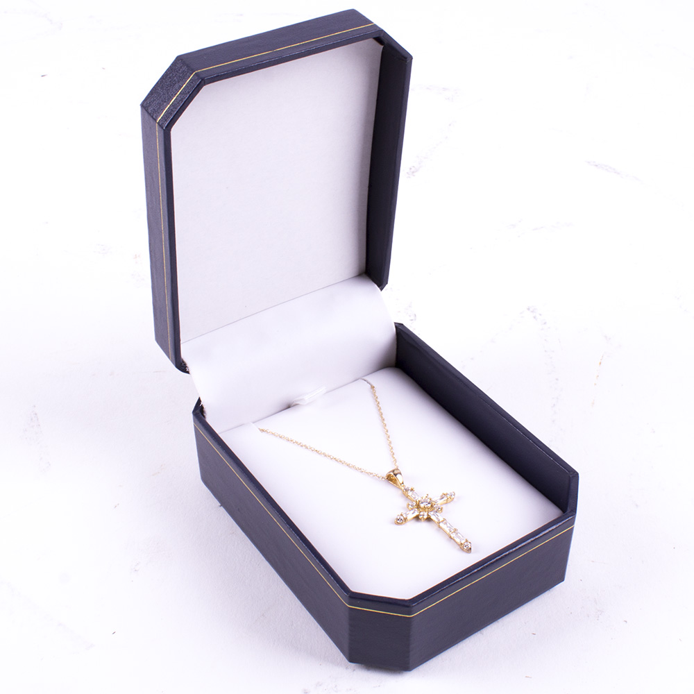 10K Gold Cubic Zirconia  Cross and Chain