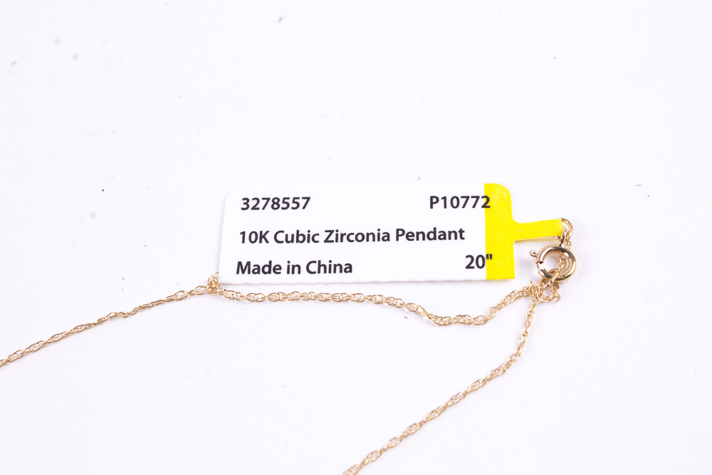 10K Gold Cubic Zirconia  Cross and Chain