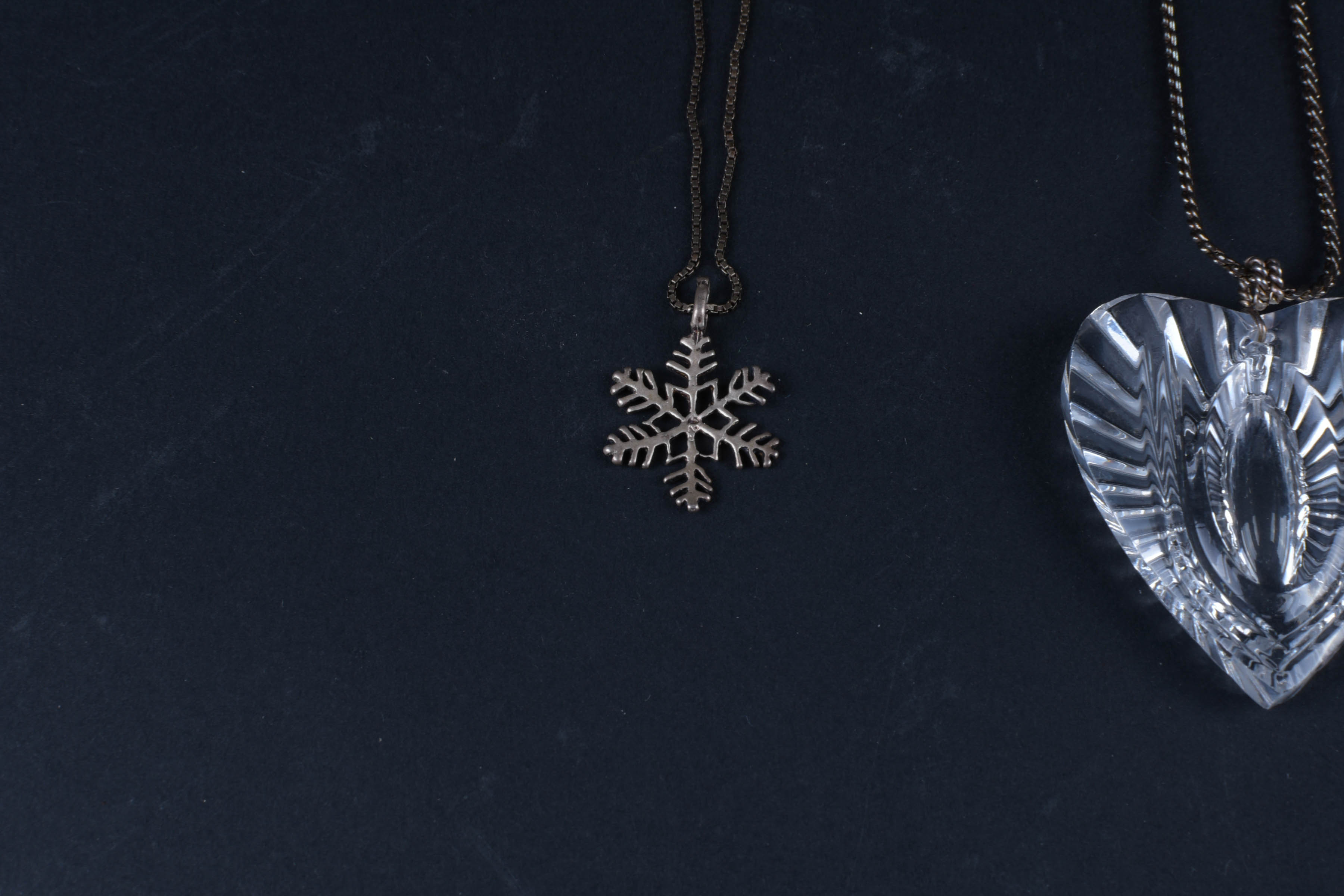 Heart Shaped Glass and Snowflake Sterling Silver Jewelry