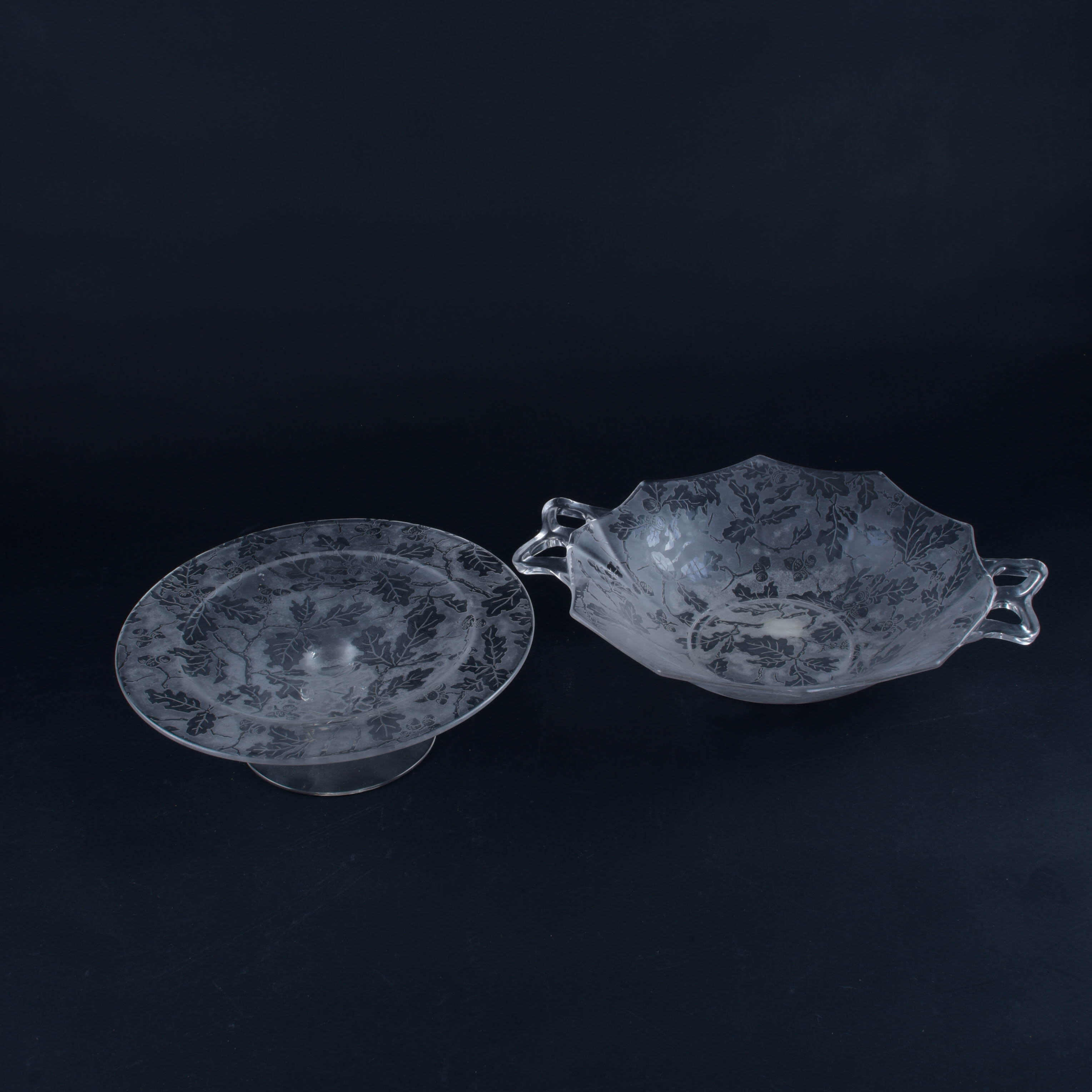 Oak Etched Glass Serving Pieces