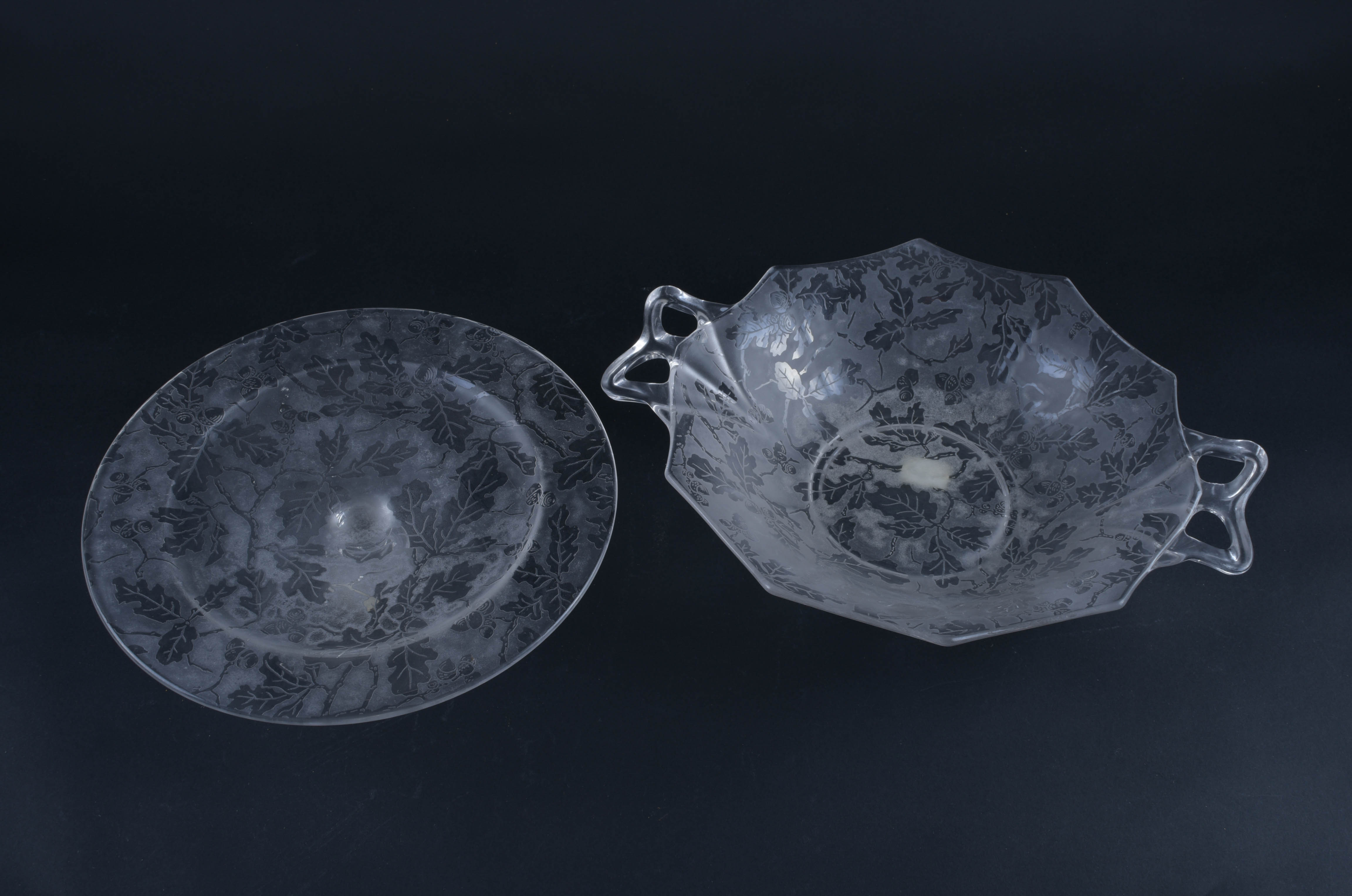 Oak Etched Glass Serving Pieces