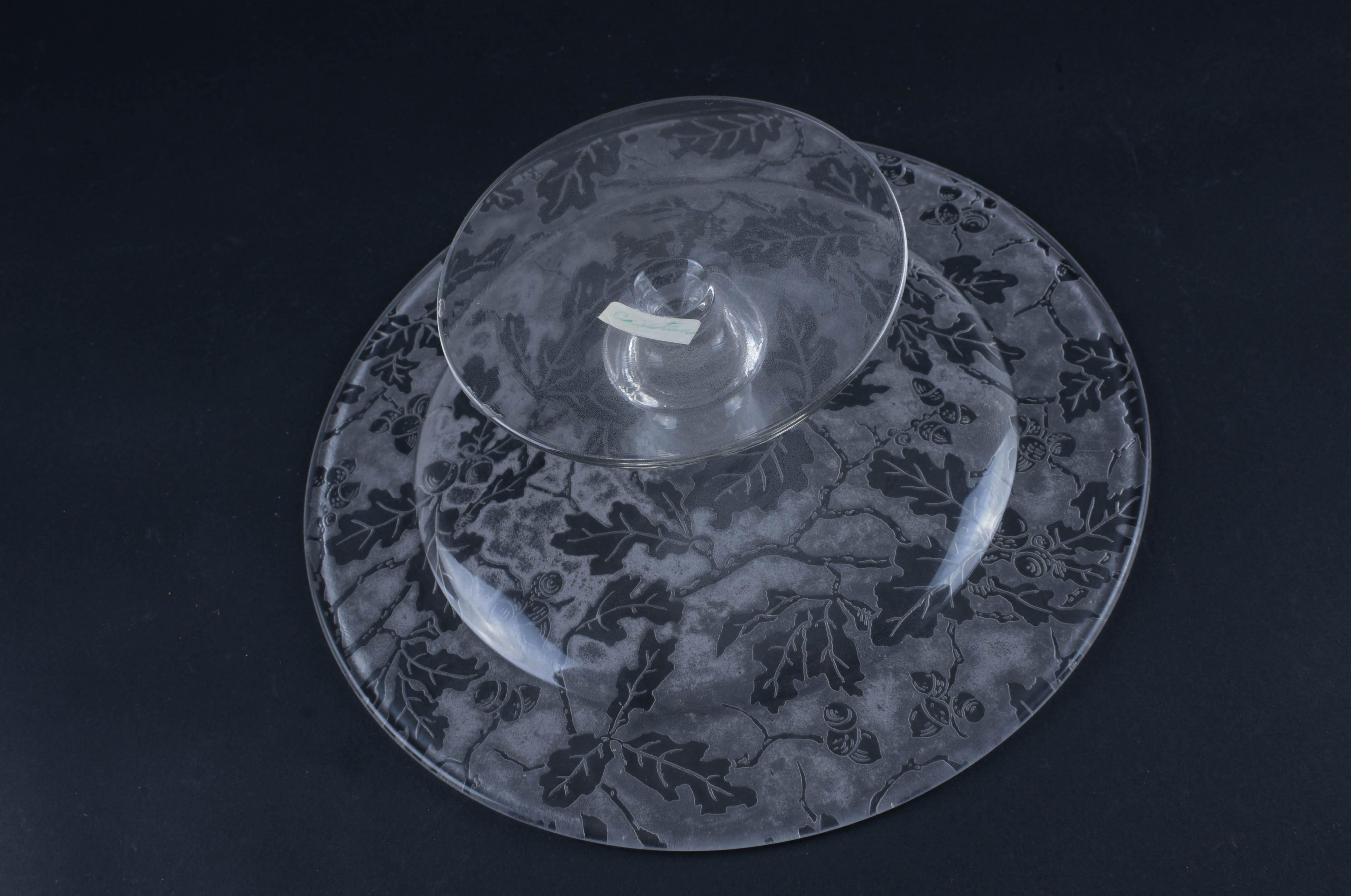 Oak Etched Glass Serving Pieces