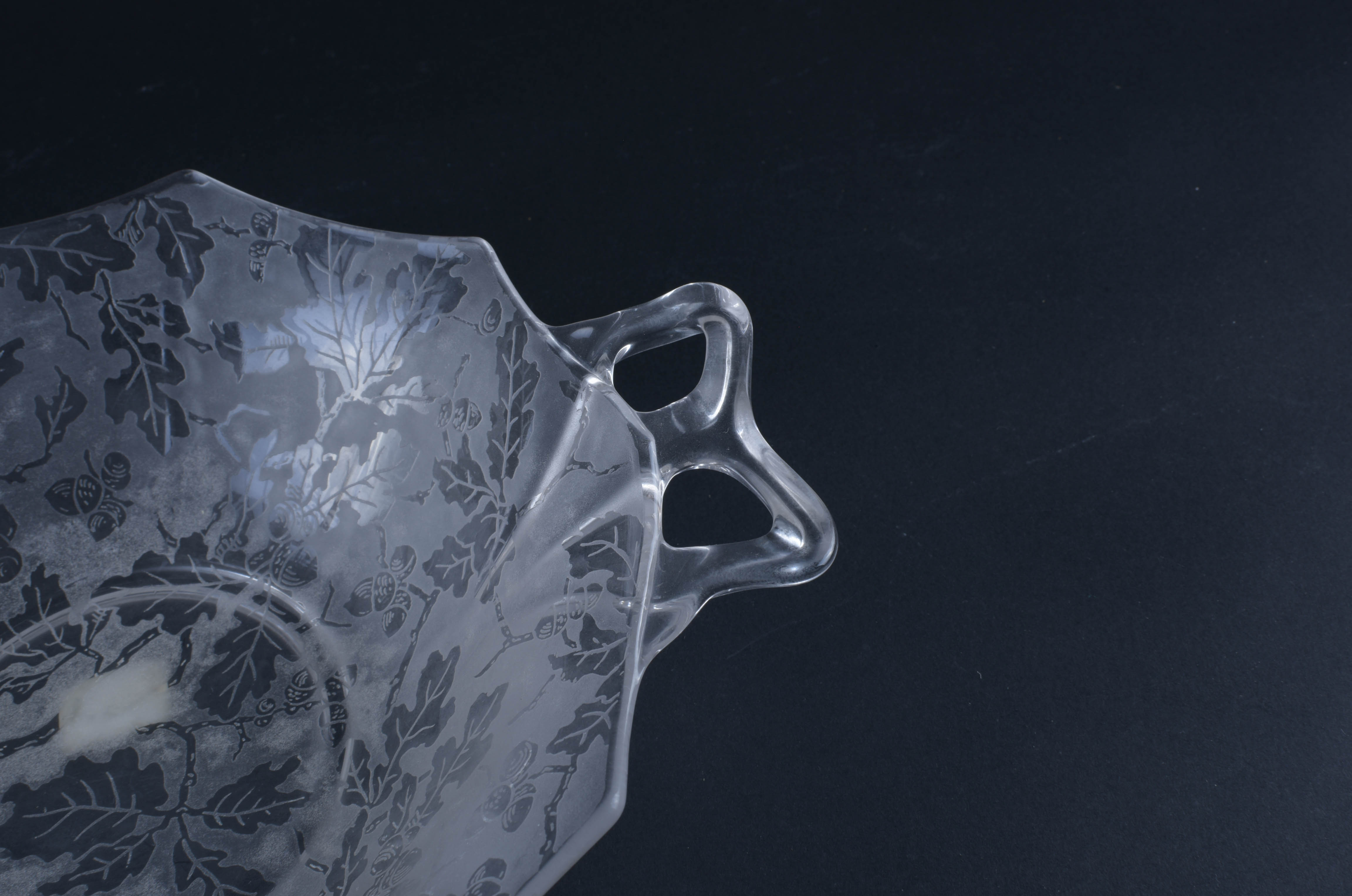 Oak Etched Glass Serving Pieces