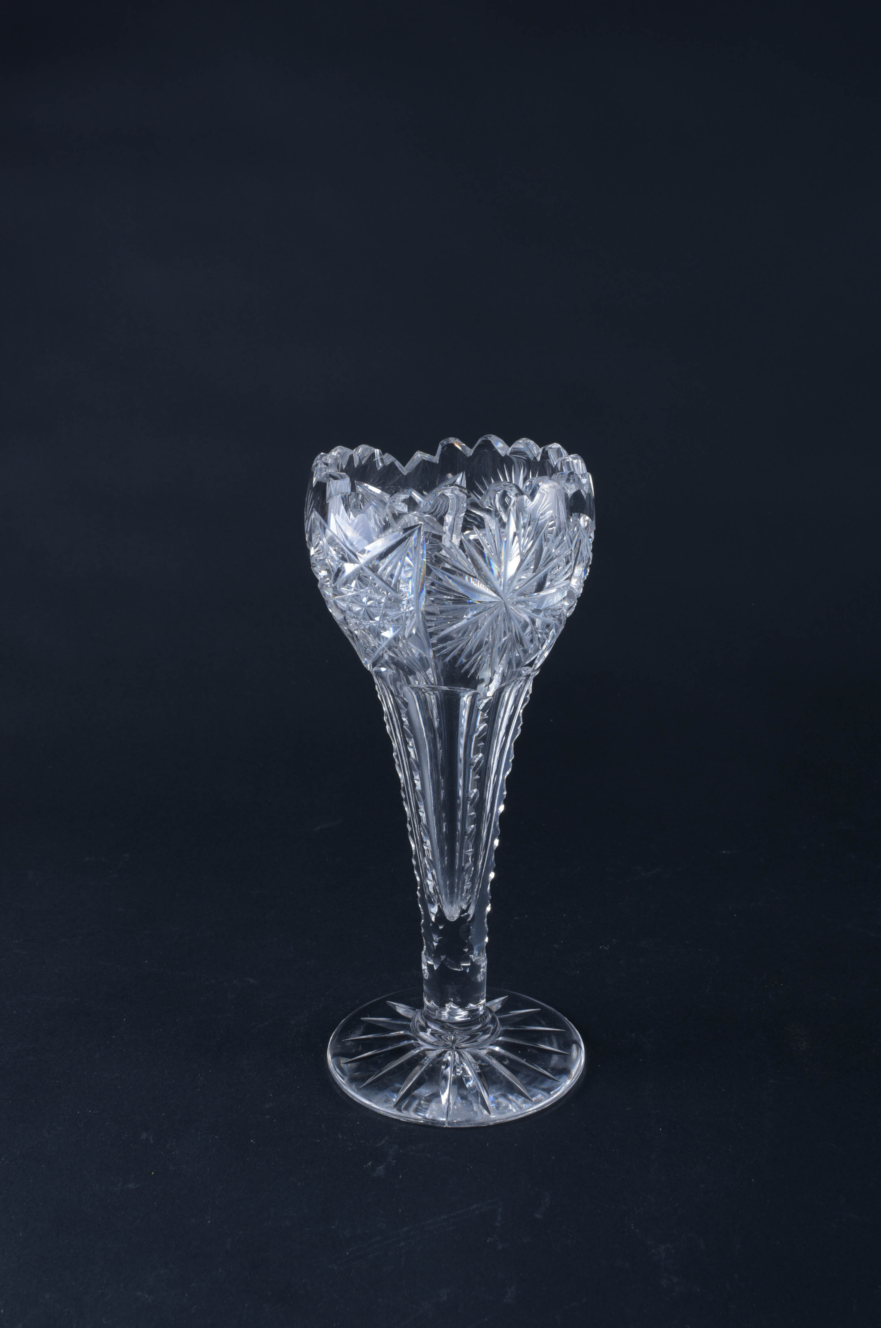 Cut Crystal Compote and Trumpet Vase