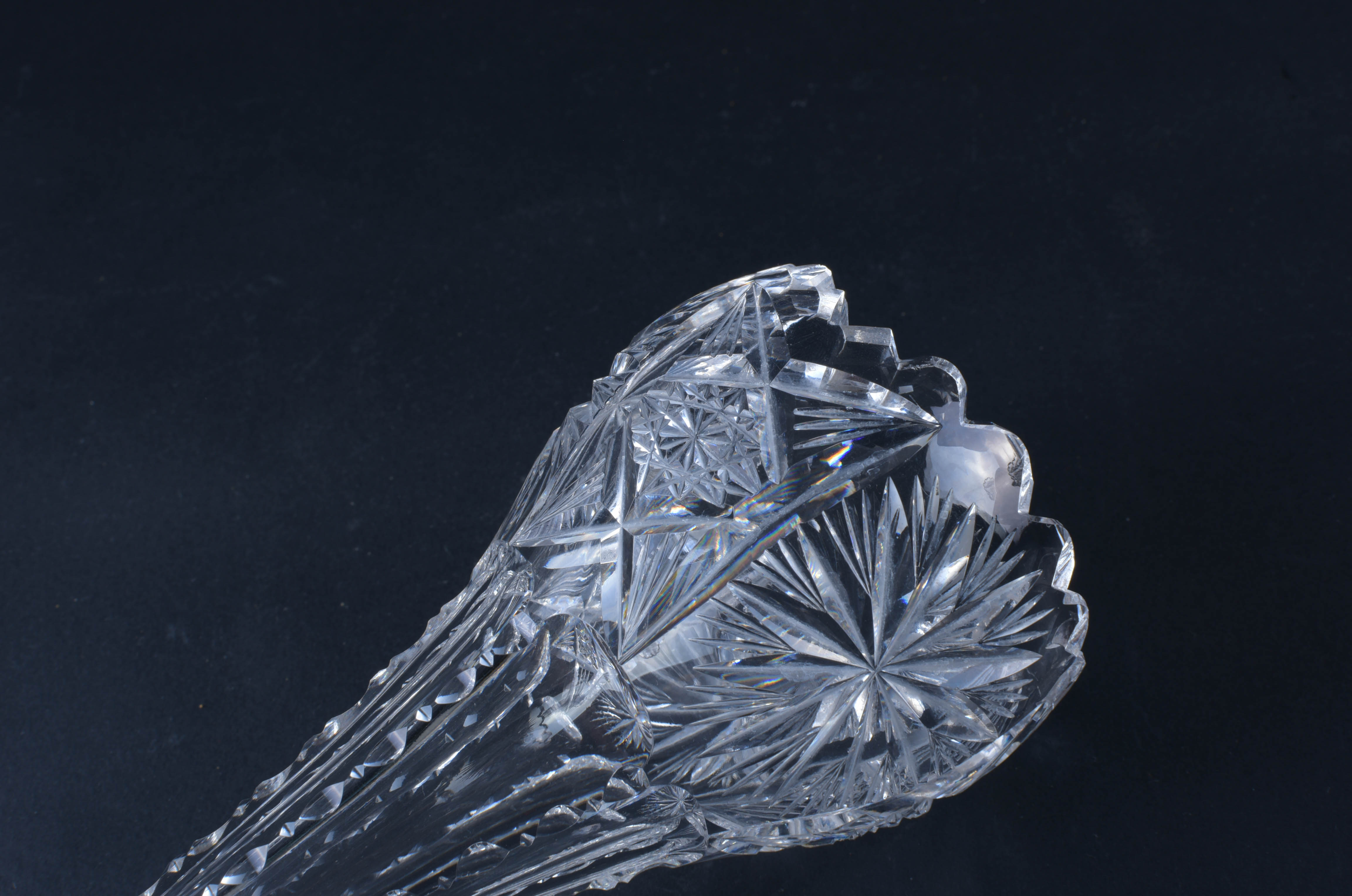 Cut Crystal Compote and Trumpet Vase