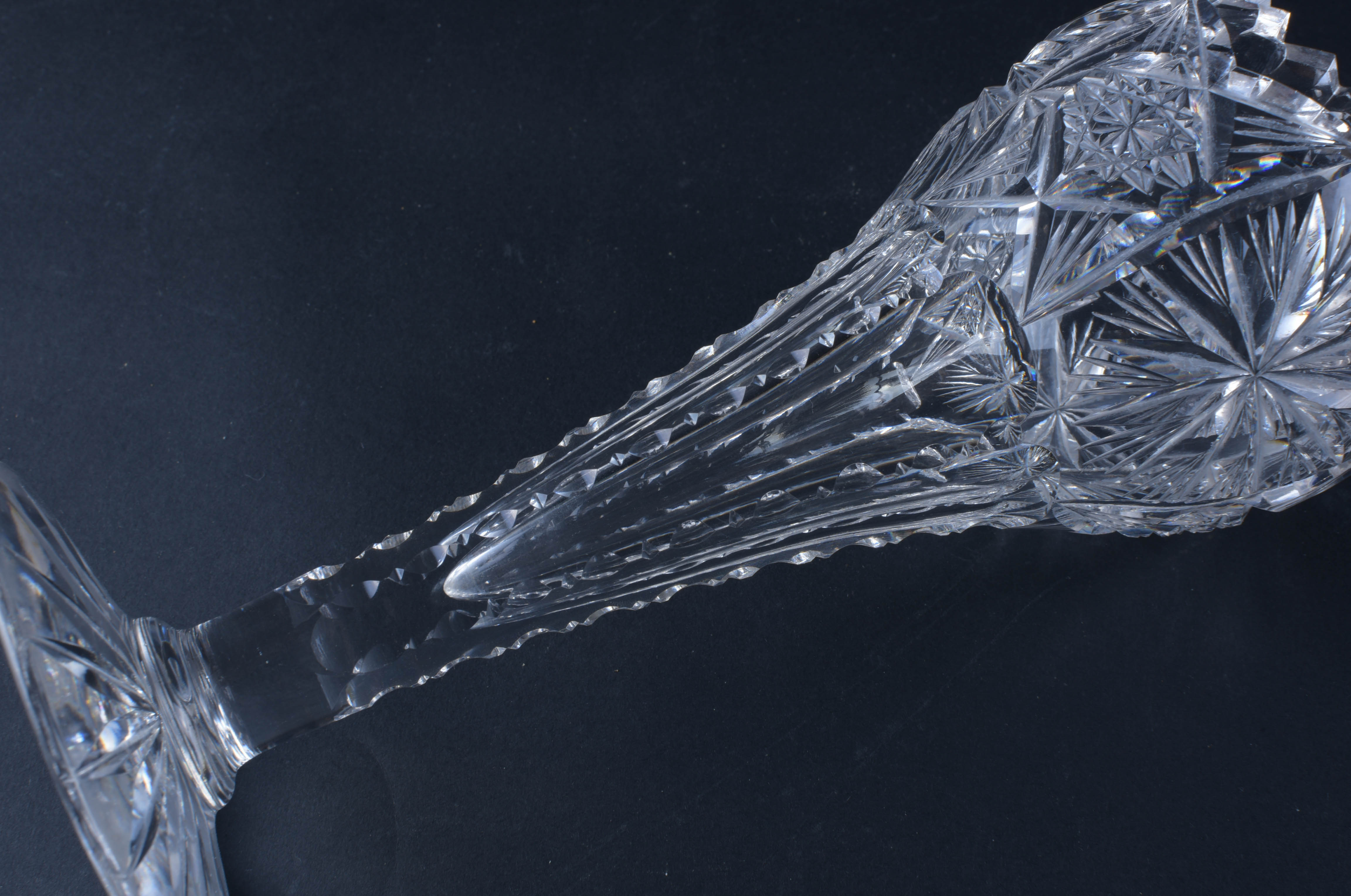 Cut Crystal Compote and Trumpet Vase