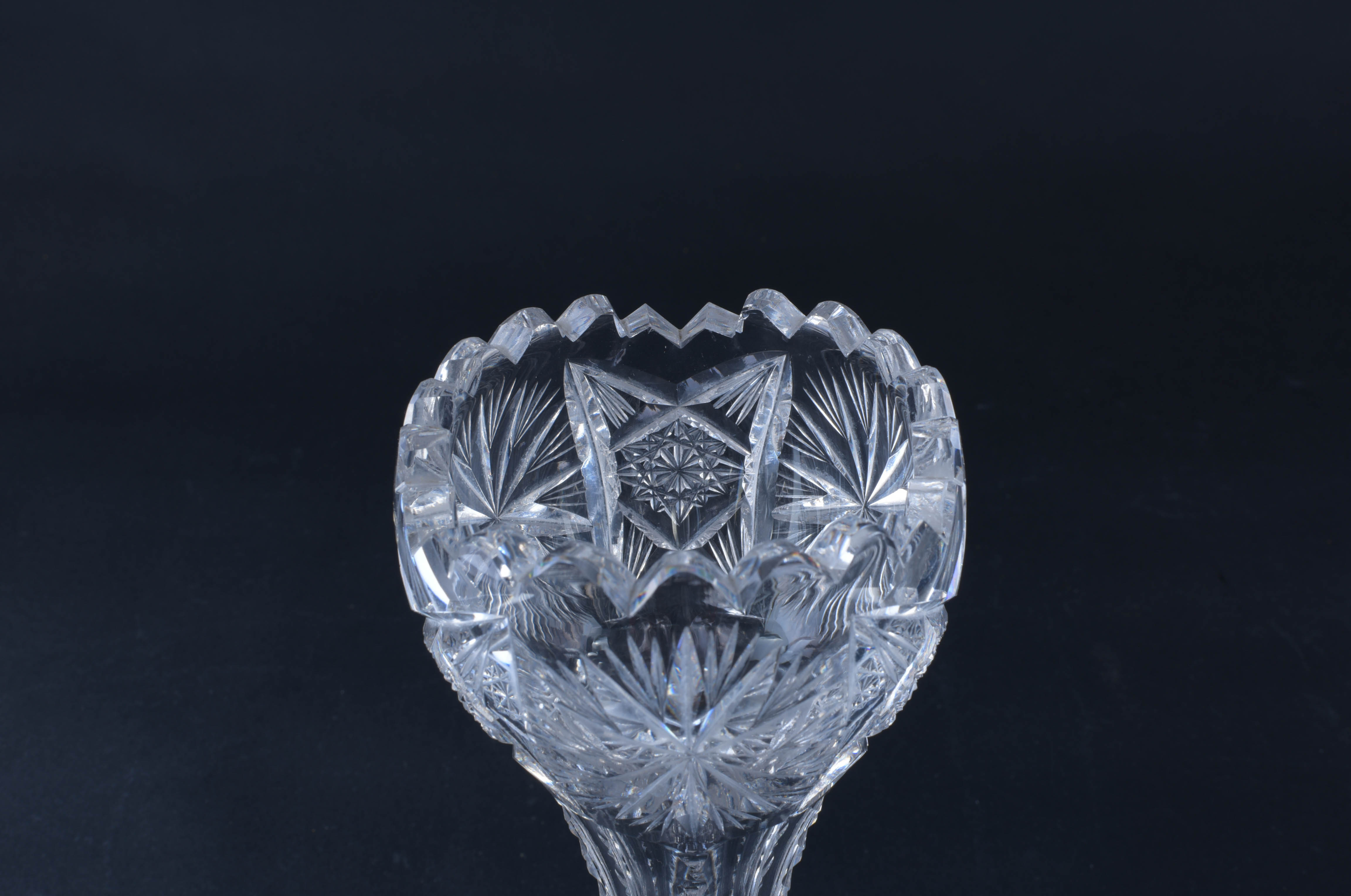 Cut Crystal Compote and Trumpet Vase
