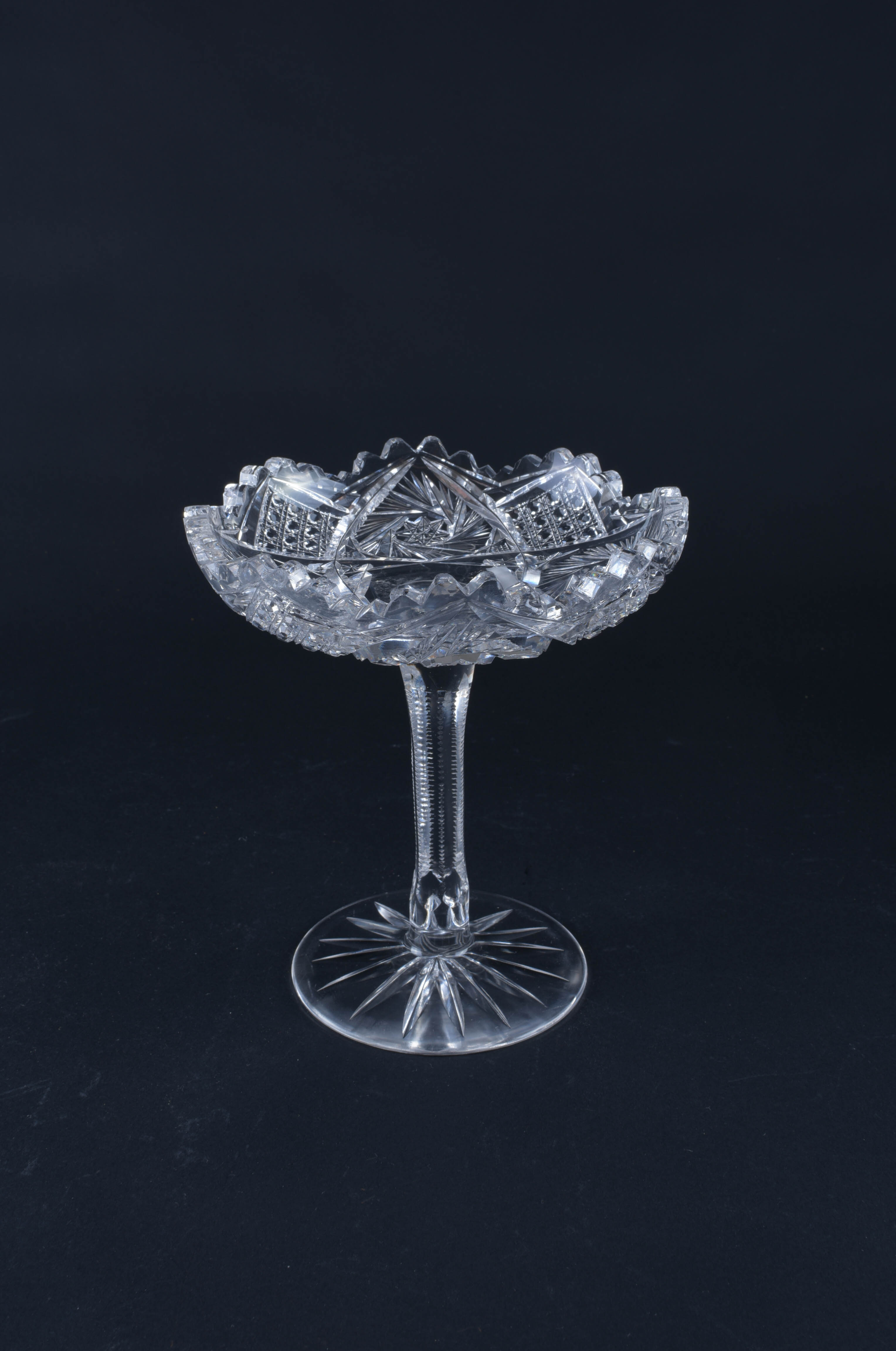 Cut Crystal Compote and Trumpet Vase