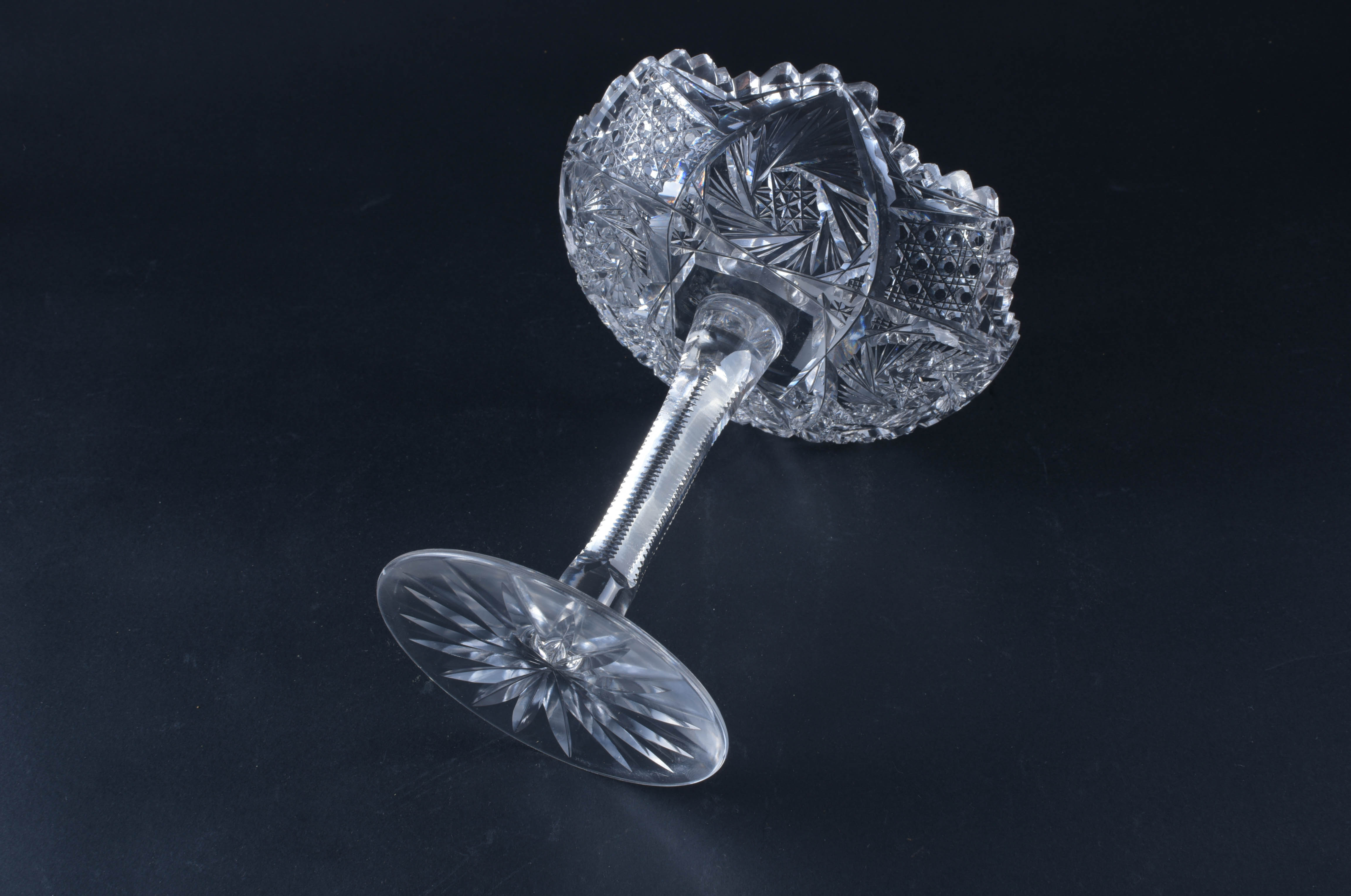 Cut Crystal Compote and Trumpet Vase