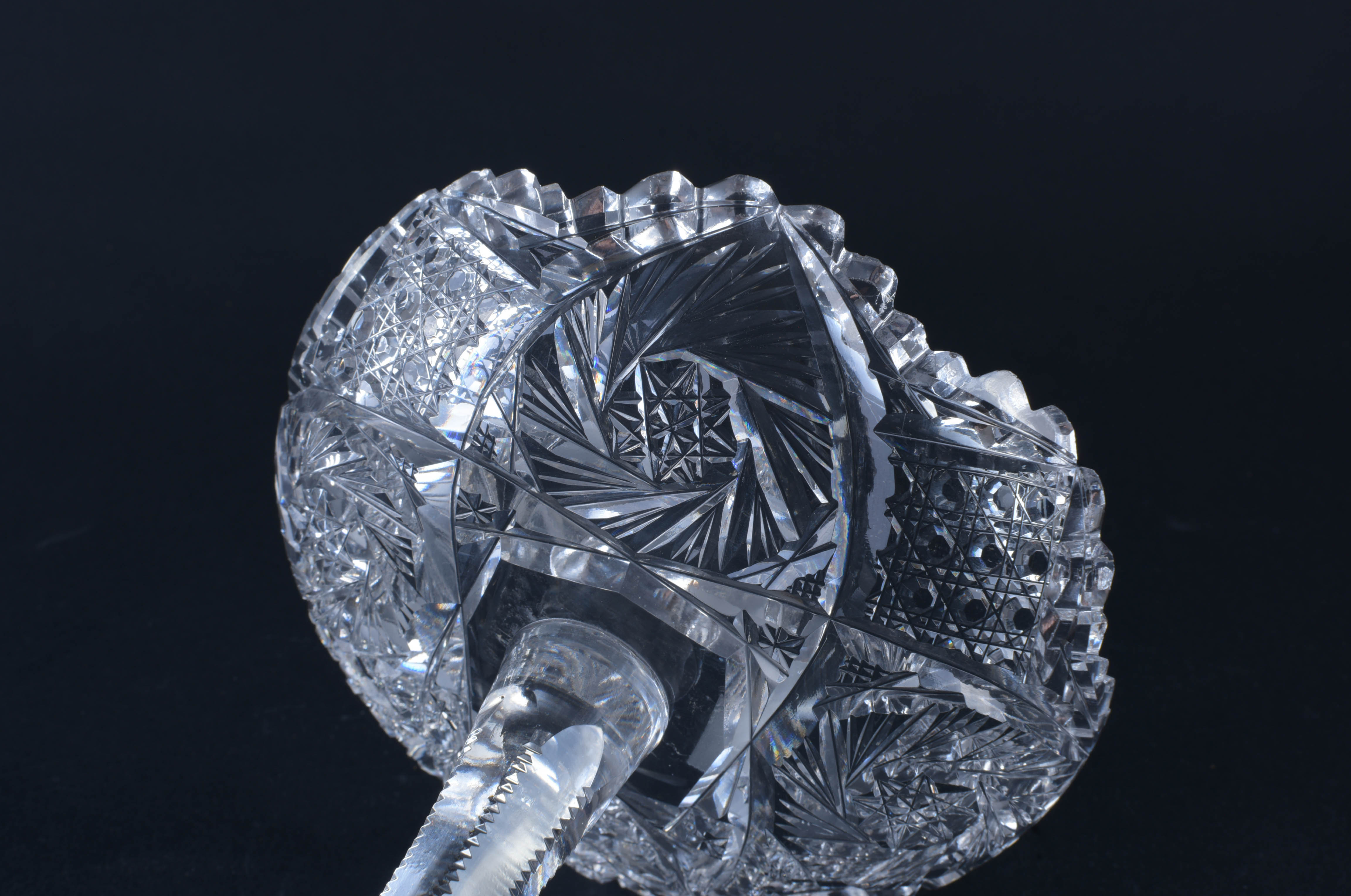 Cut Crystal Compote and Trumpet Vase