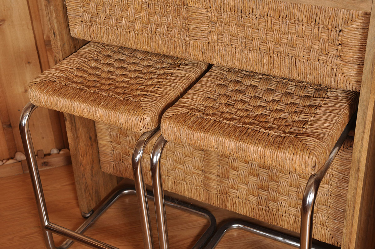 Mid Century Modern Style Rattan Bar and Stools