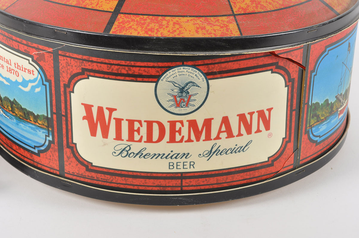 Vintage Breweriana Wiedemann Beer Faux Amber Glass Hanging Light Signage